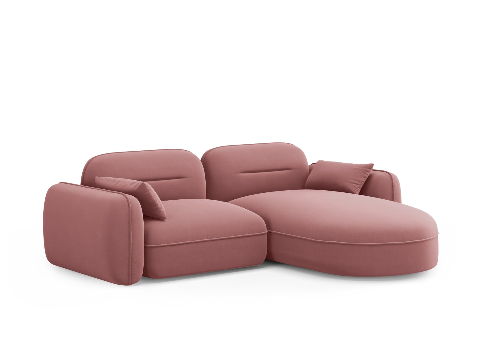 Modulares Ecksofa Sydney in Velours, rechte Ausführung, in stilvollem Flamingo-Casino, ideal für moderne Wohnkonzepte und Gemütlichkeit.