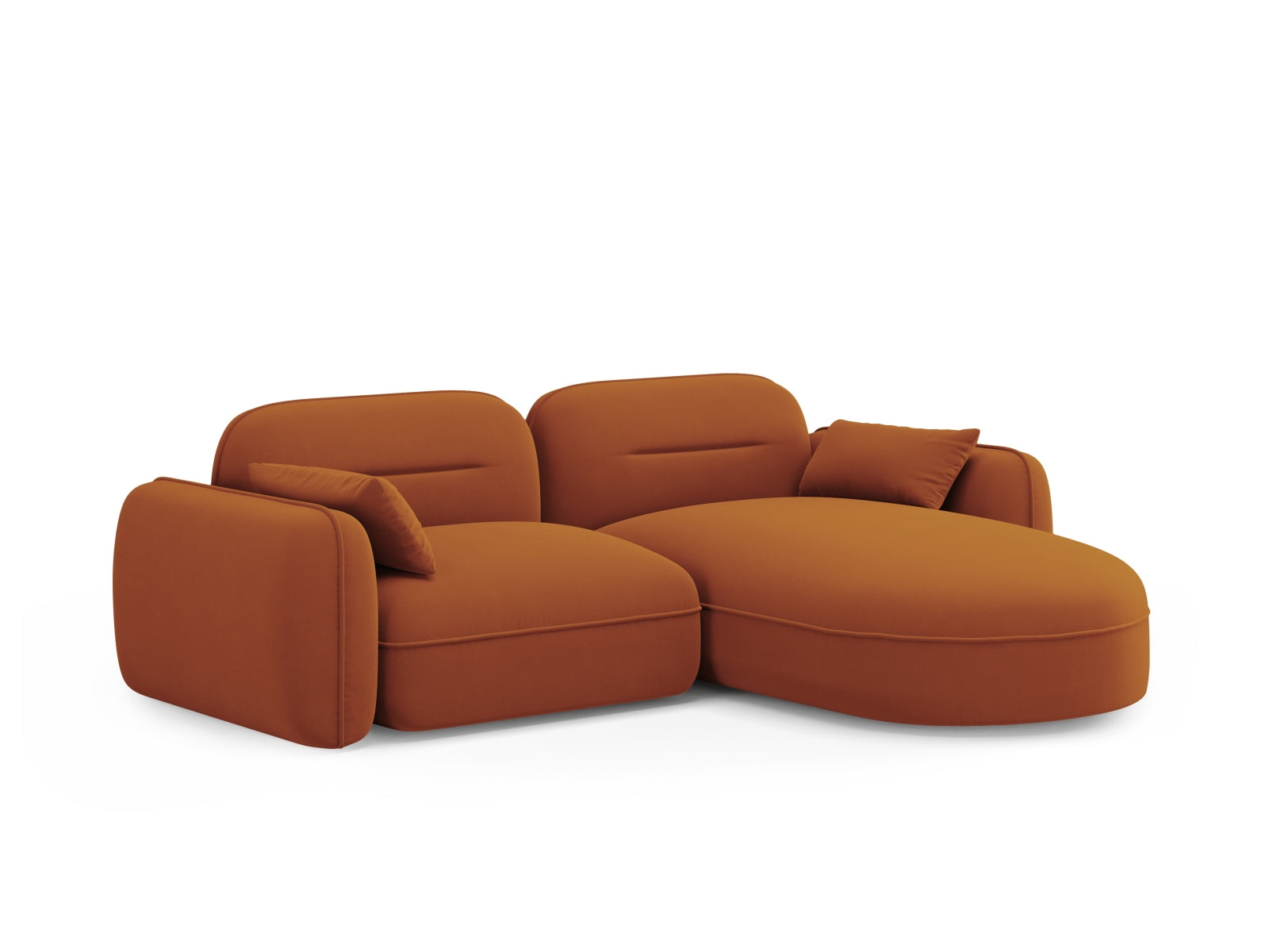 Modulares Ecksofa Sydney in warmem Terracotta-Velours, ideal für moderne Wohnzimmer. Bequem und stilvoll für gesellige Abende.