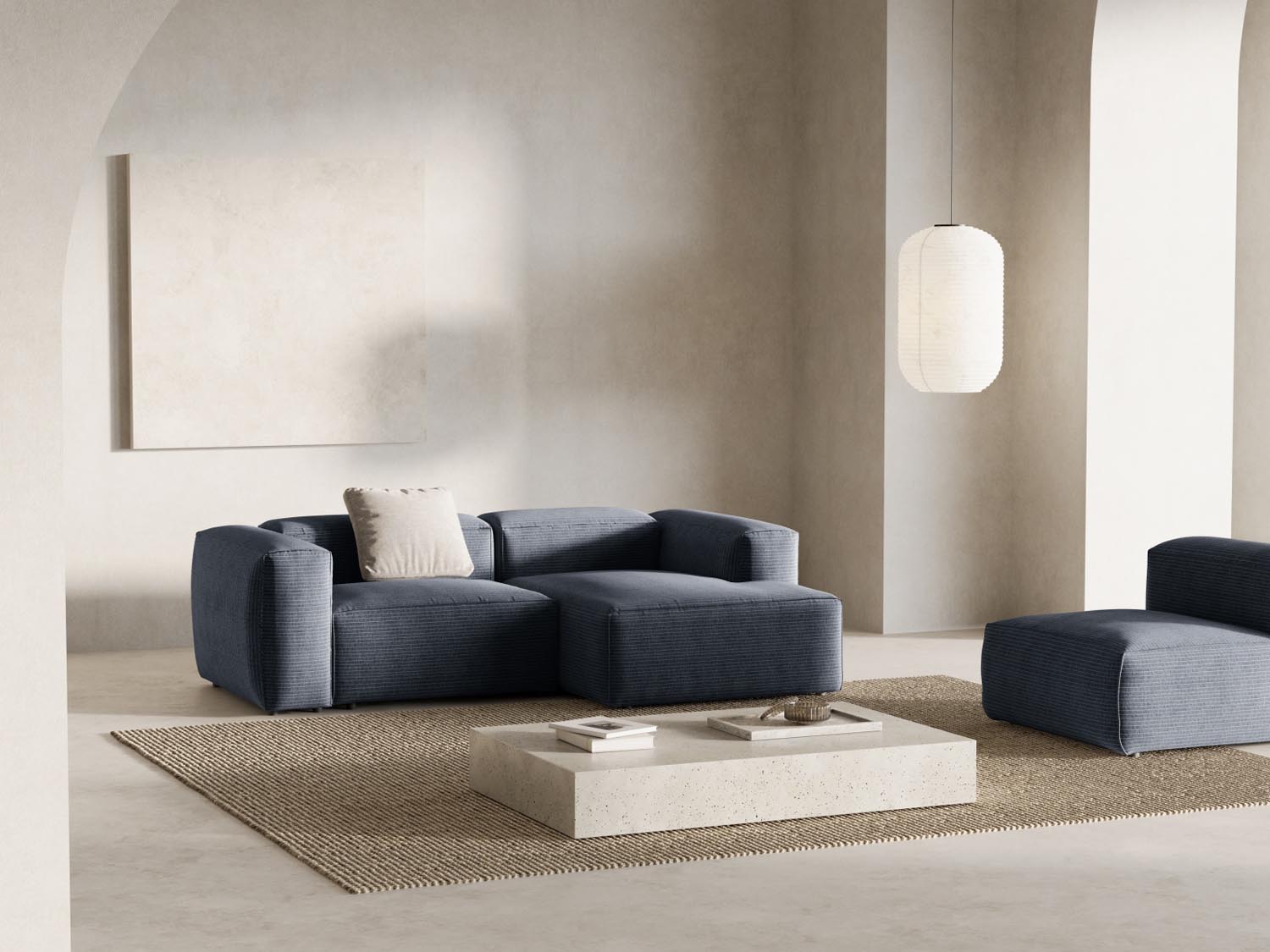Bergamo Modular Ecksofa rechts 2 Sitzer in Muted Blue-Perla präsentiert im Onlineshop von KAQTU Design AG. Ecksofa rechts ist von Cosmopolitan Design