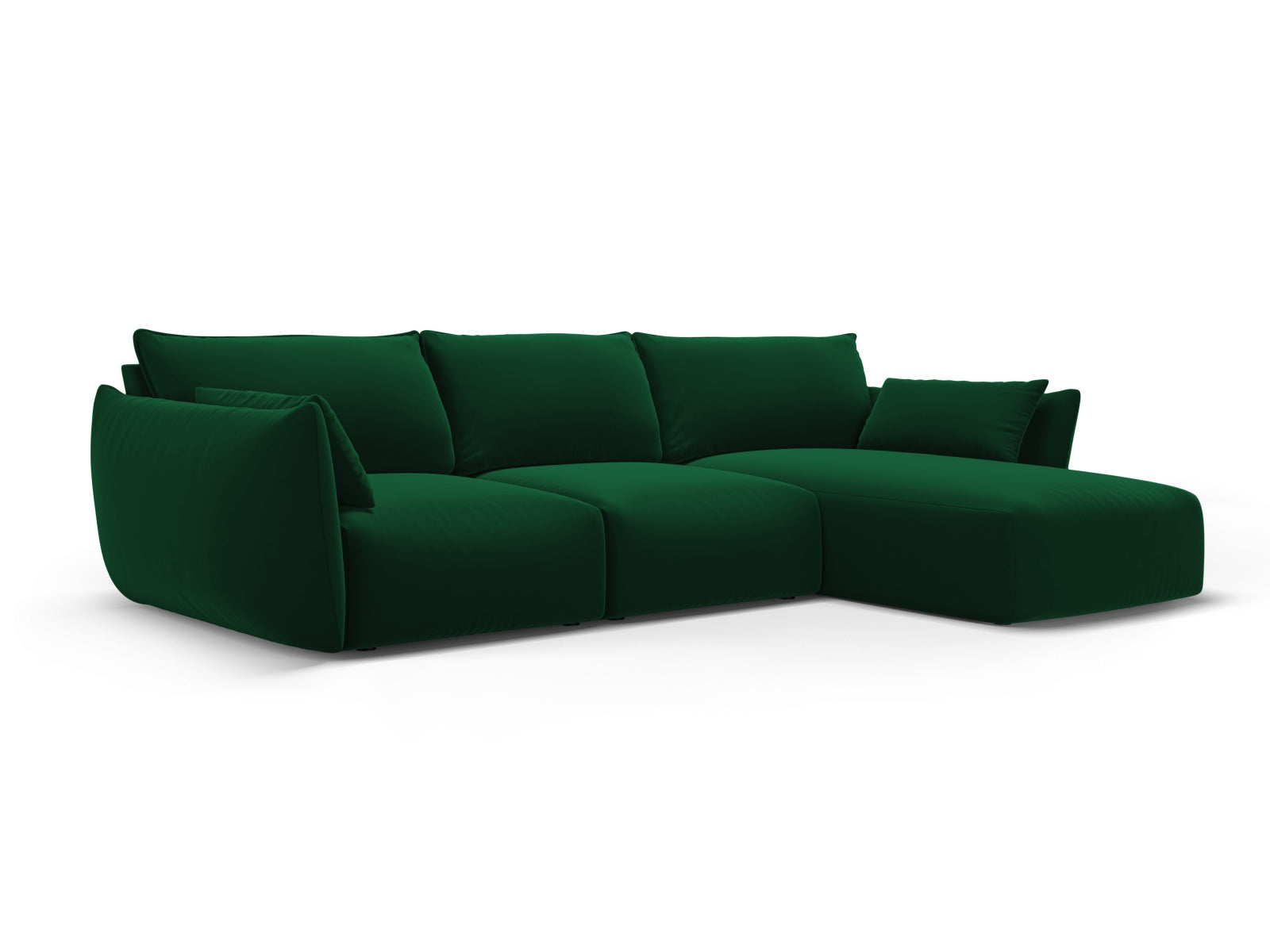 Elegantes 5-Sitzer Ecksofa rechts Matera in tiefem Flaschengrün, ideal für moderne Wohnräume und entspannte Stunden mit Freunden.