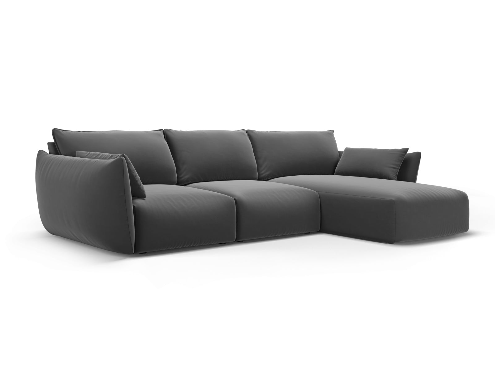 Modernes 5-Sitzer Ecksofa rechts Matera in stilvollem Dunkelgrau, perfekt für gemütliche Stunden und stilvolle Einrichtung.