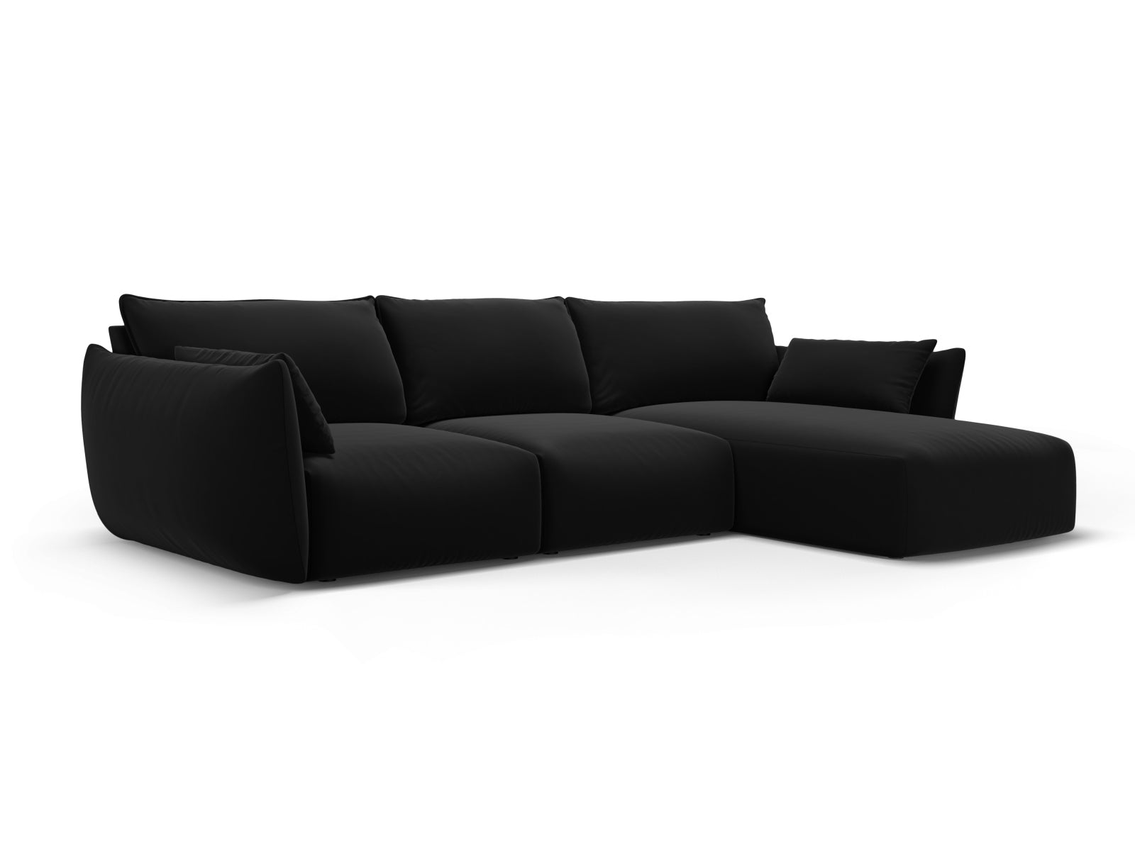 Stylisches 5-Sitzer Ecksofa rechts Matera in klassischem Schwarz, perfekt für stilvolle Wohnzimmer und entspannte Stunden von Cosmopolitan Design.