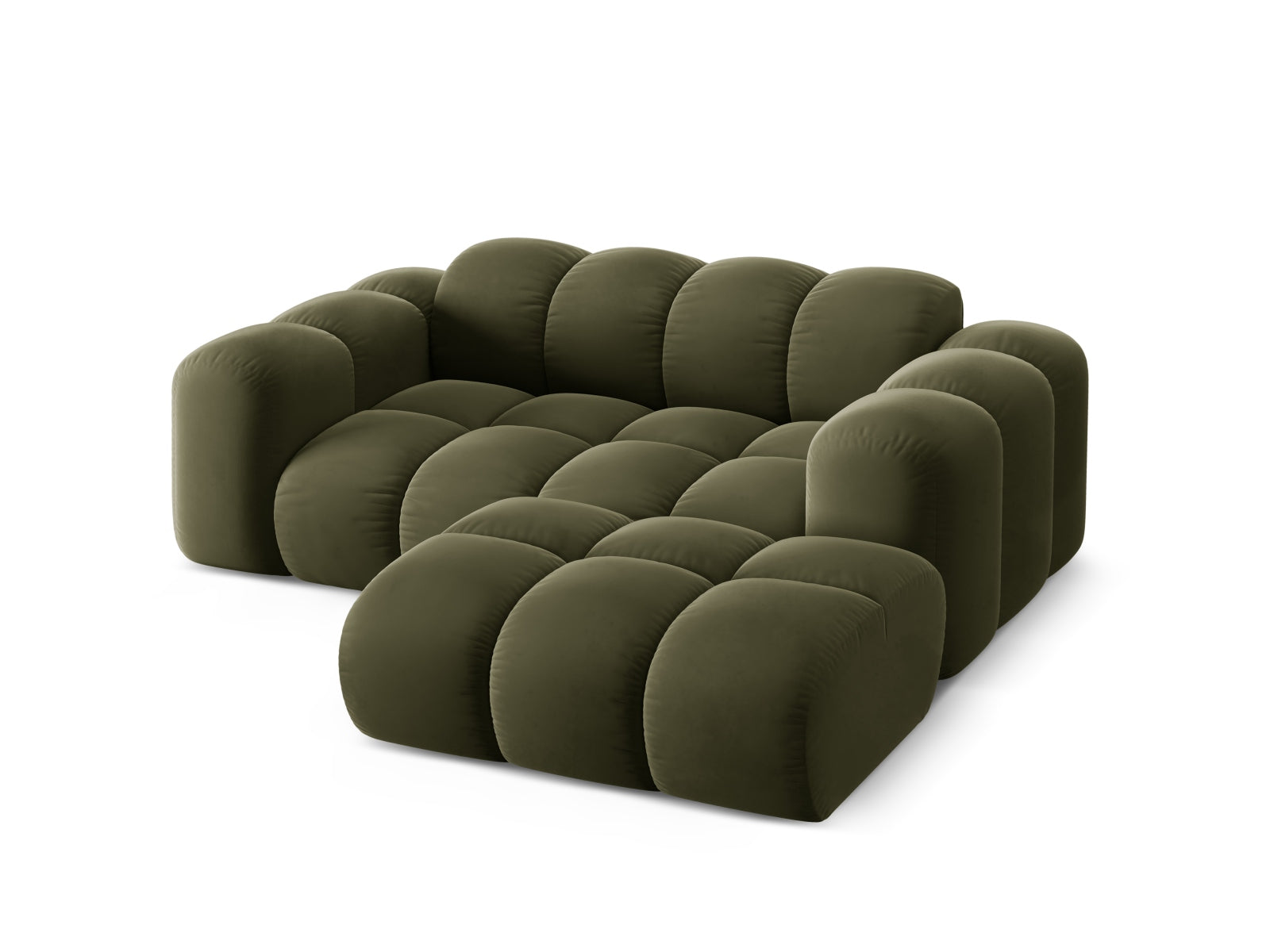Modernes 2-Sitzer Ecksofa Treno in ansprechendem Green-Bluvel, ideal für gemütliche und stilvolle Wohnambiente von Cosmopolitan Design.