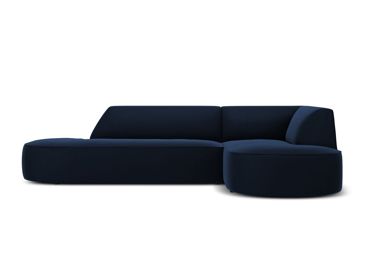 Modulares Ecksofa rechts Siena in Beige-Salvador Samtstoff mit schwarzen Kunststoffbeinen, Récamiere und Massivholzrahmen, 4-Sitzer, 180 cm.