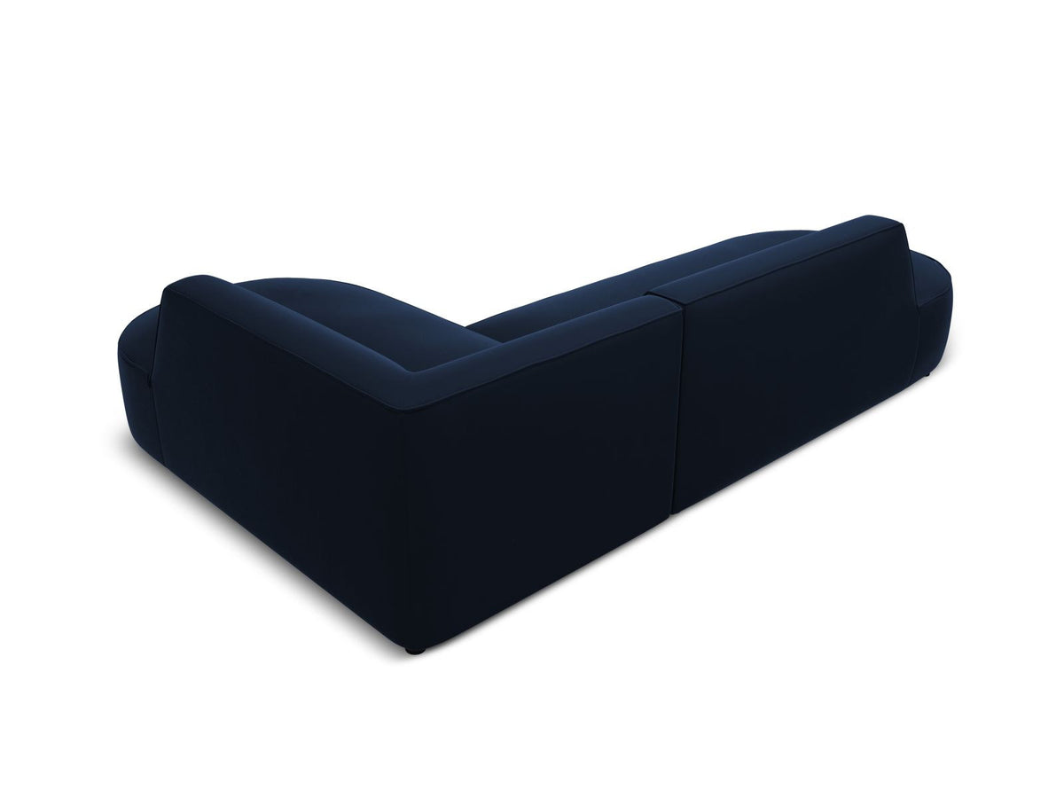 Modulares Ecksofa rechts Siena in Beige-Salvador Samtstoff mit schwarzen Kunststoffbeinen, Récamiere und Massivholzrahmen, 4-Sitzer, 180 cm.