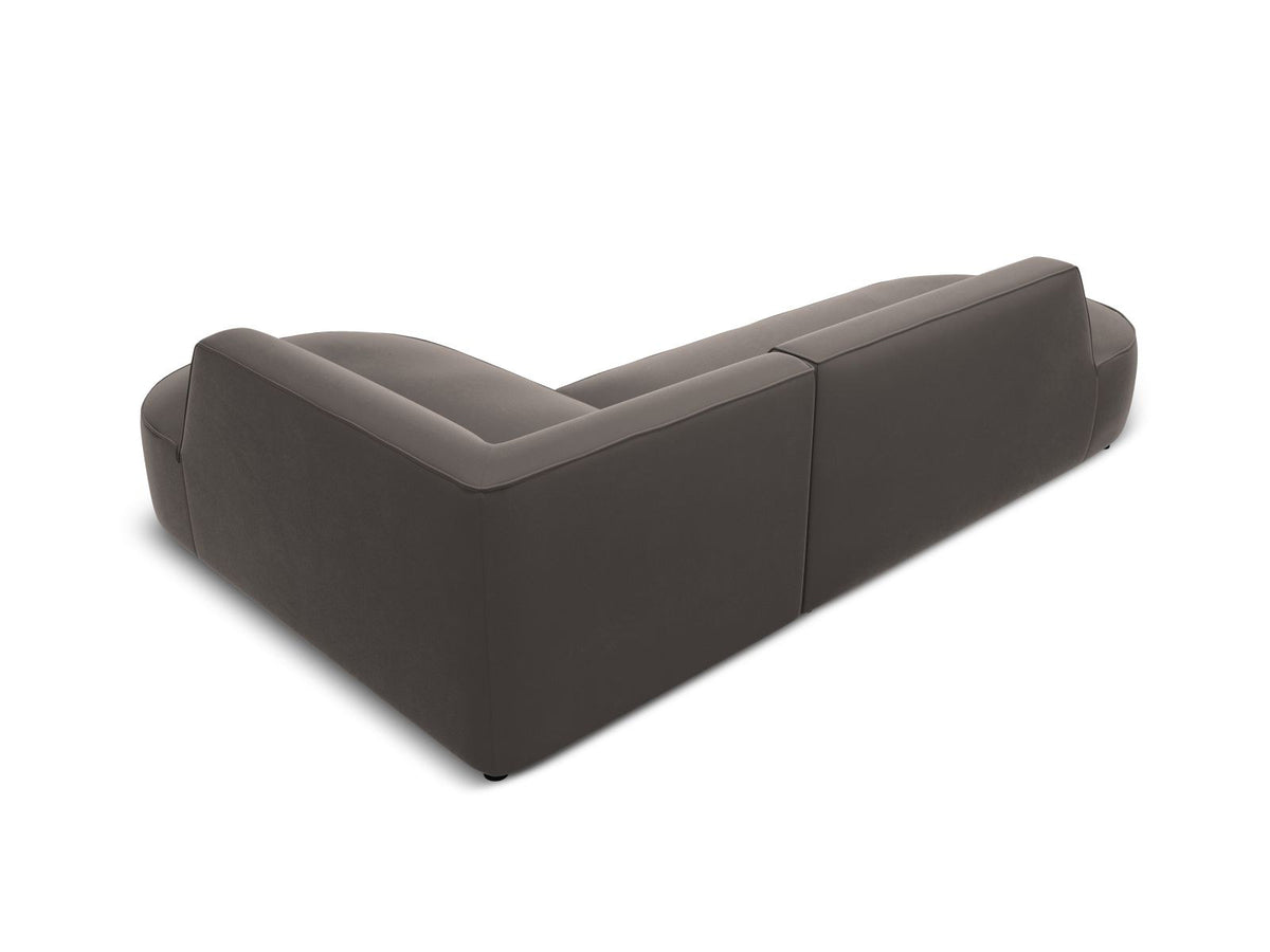 Modulares Ecksofa rechts Siena in Beige-Salvador Samtstoff mit schwarzen Kunststoffbeinen, Récamiere und Massivholzrahmen, 4-Sitzer, 180 cm.