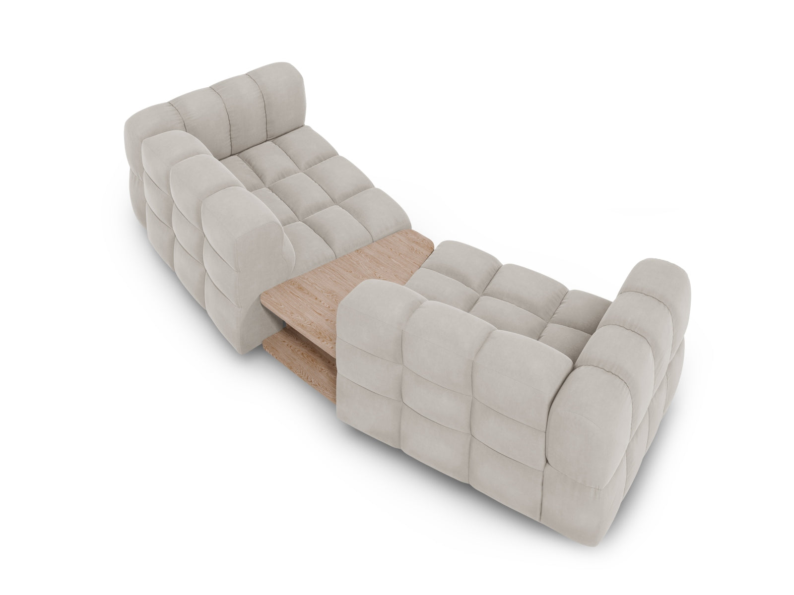 Elegantes 2-Sitzer Sofa Sky Velour in zartem Beige, ideal für moderne Wohnkonzepte, entworfen von Cosmopolitan Design.