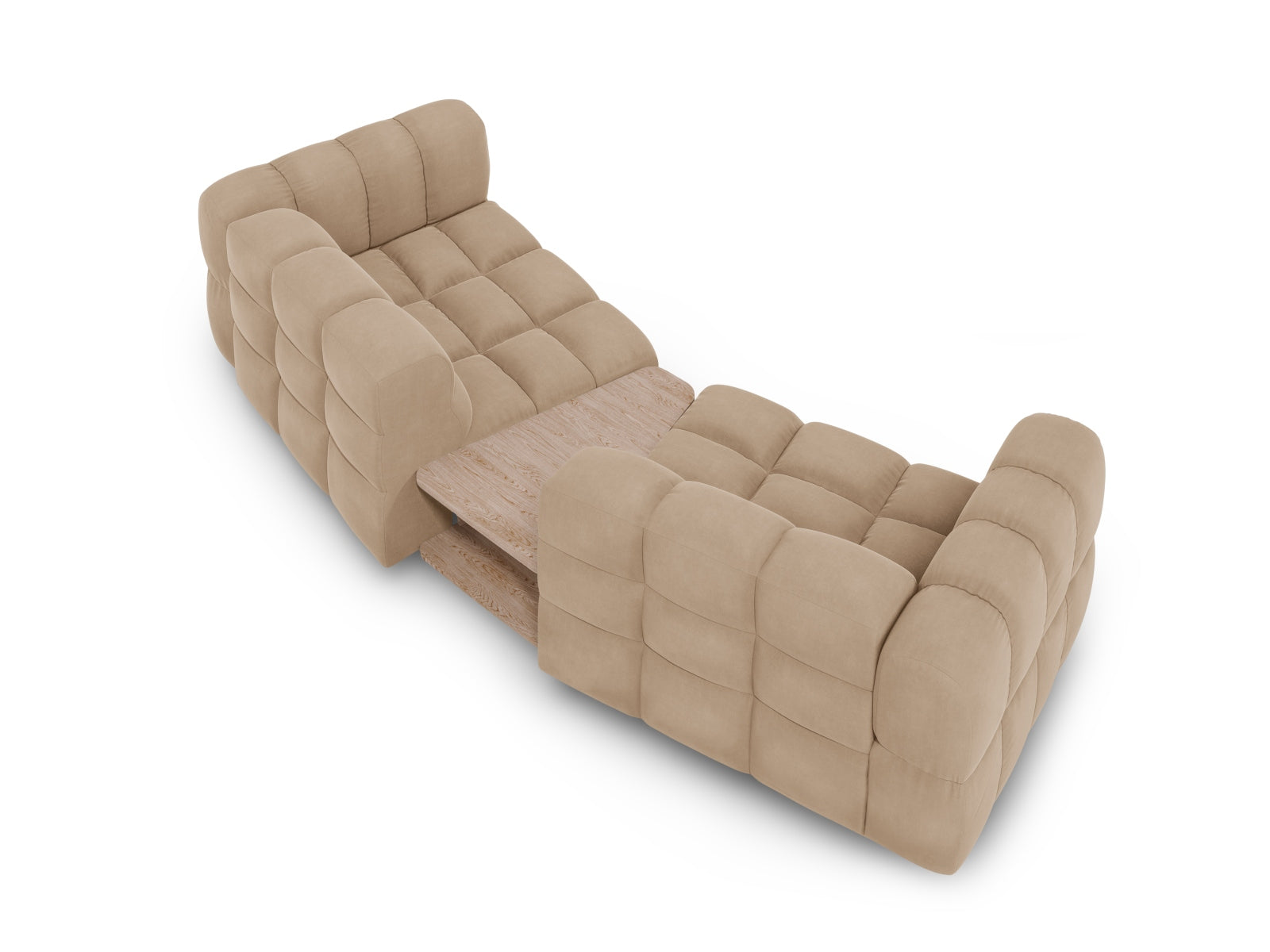 Elegantes 2-Sitzer Sofa aus weichem Sky Velour in Sand-Casino, perfekt für stilvolle und flexible Wohnräume.