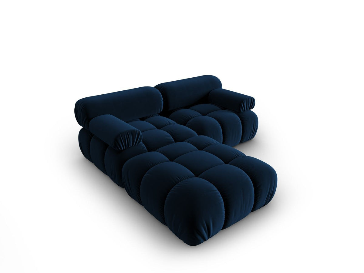 Modulares 3-Sitzer Sofa mit Samtbezug, Massivholzrahmen und schwarzen Kunststoffbeinen, Récamiere-Element, Grösse 188x188x70cm.