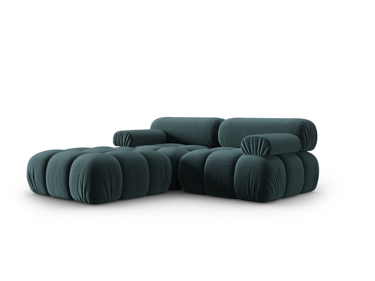 Modulares 3-Sitzer Sofa mit Samtbezug, Massivholzrahmen und schwarzen Kunststoffbeinen, Récamiere-Element, Grösse 188x188x70cm.