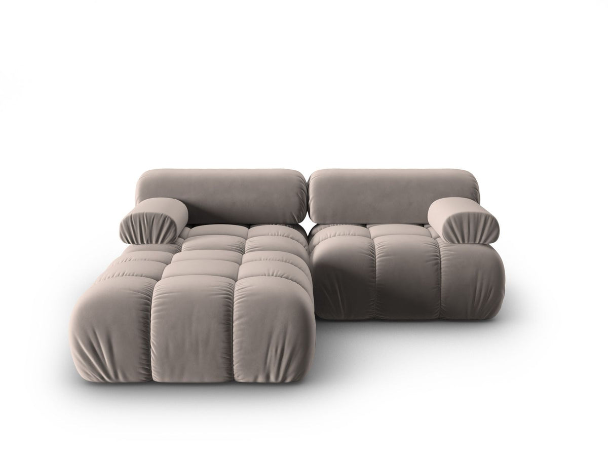 Modulares 3-Sitzer Sofa mit Samtbezug, Massivholzrahmen und schwarzen Kunststoffbeinen, Récamiere-Element, Grösse 188x188x70cm.
