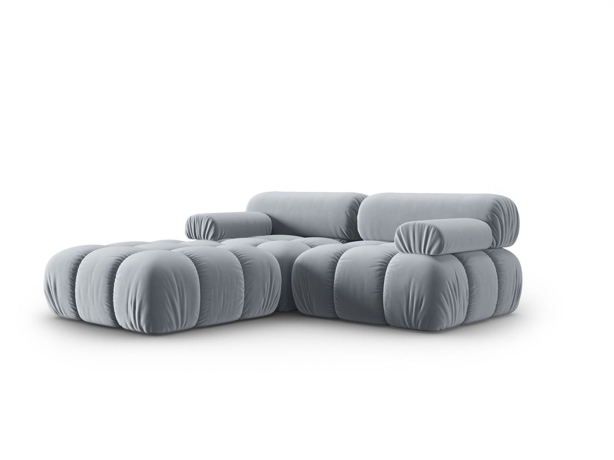 Modulares 3-Sitzer Sofa mit Samtbezug, Massivholzrahmen und schwarzen Kunststoffbeinen, Récamiere-Element, Grösse 188x188x70cm.