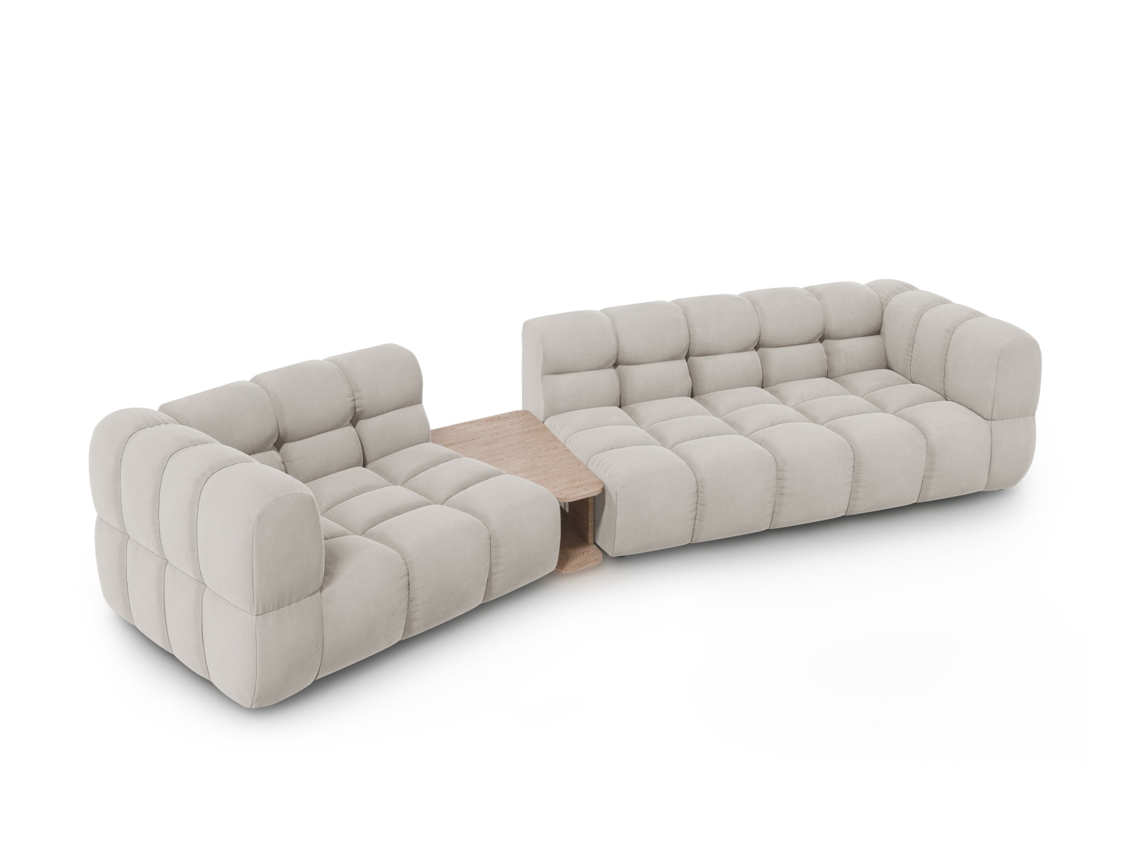 Modulares 3-Sitzer Sofa in sanftem Sky Velour, linksseitig, perfekt für stilvolle Interiors, entworfen von Cosmopolitan Design.