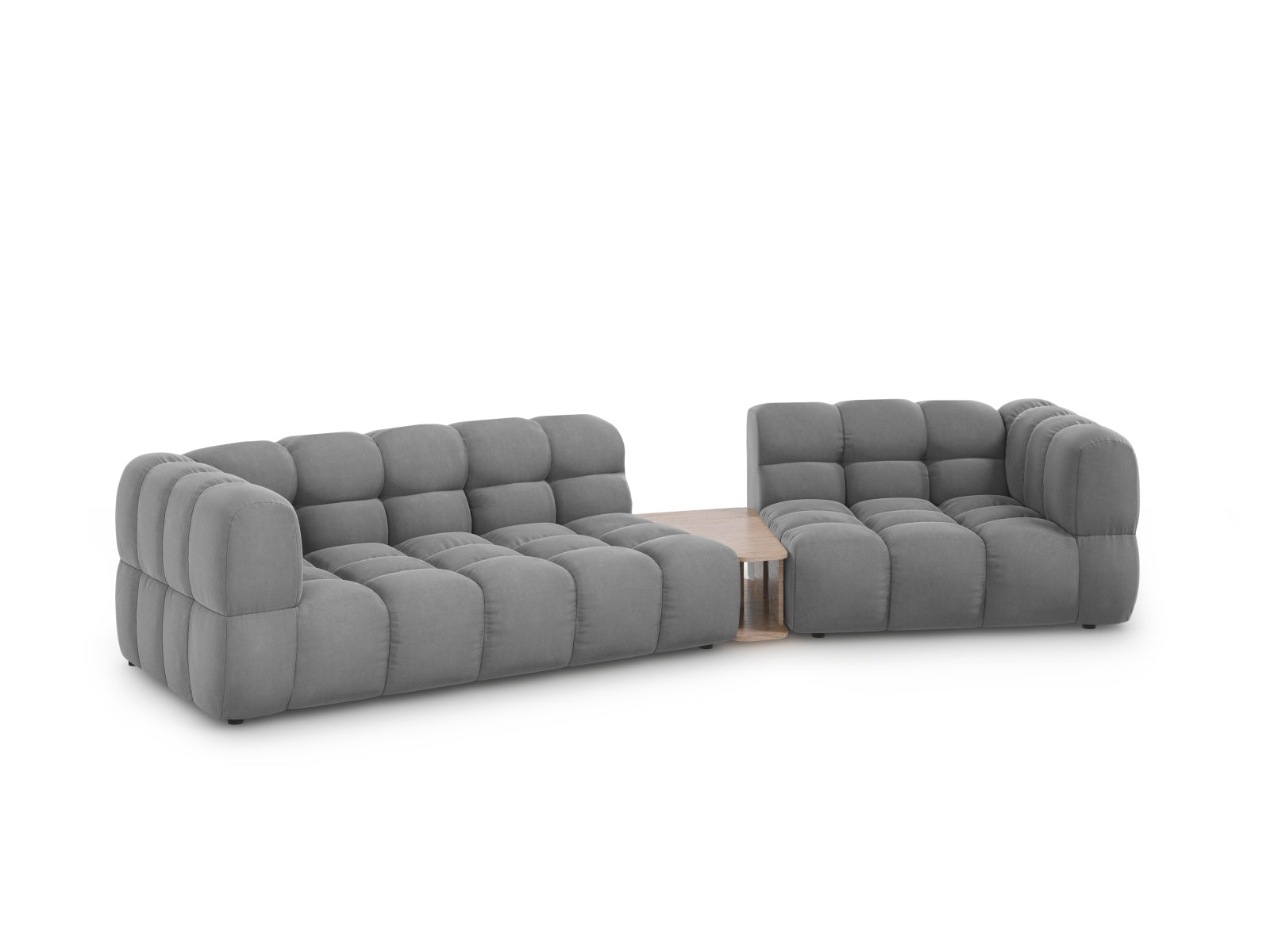 Elegantes Sky Velour Sofa in Hellgrau, 3-Sitzer, modulare Bauweise, ideal für moderne Wohnräume, präsentiert von Cosmopolitan Design.