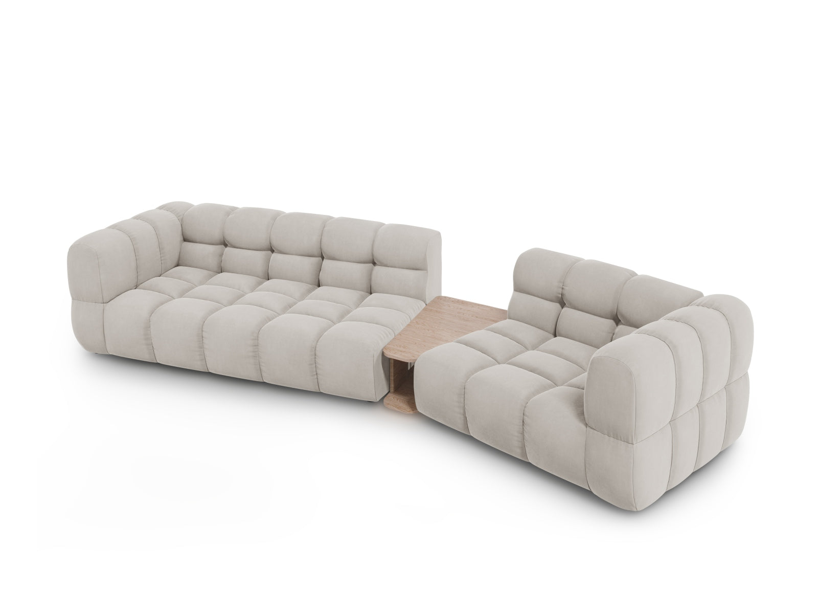 Modulares 3-Sitzer Sofa in sanftem Sky Velour, rechte Ausführung, perfekt für moderne und elegante Wohnkonzepte.