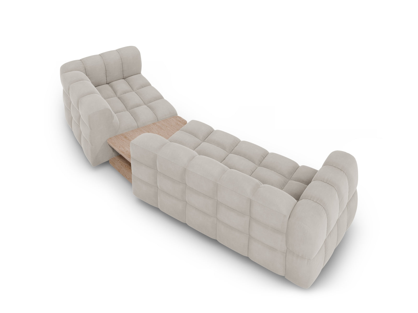 Elegantes 3-Sitzer Sofa in hochwertigem Sky Velour, rechte Variante, ideal für stilvolle und zeitgemäße Wohnräume.