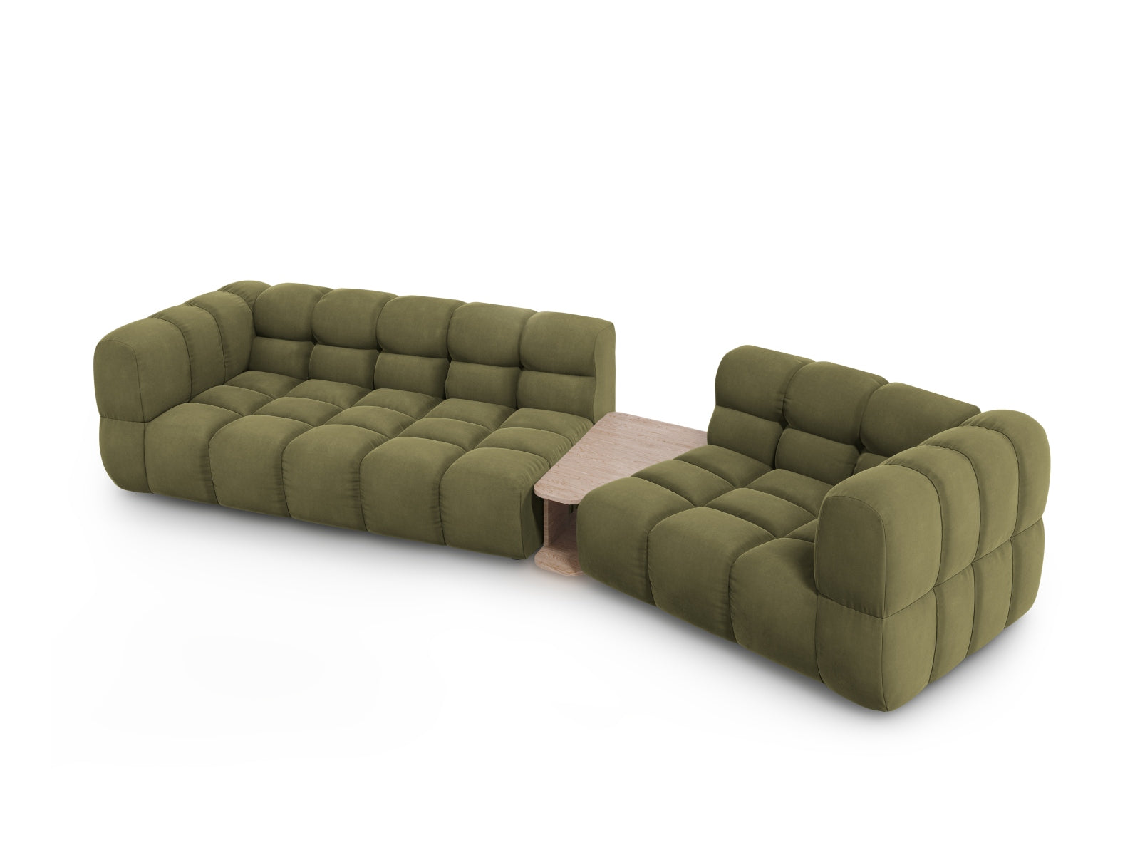 Modulares 3-Sitzer Sofa in zartem Hellgrün aus Sky Velour, rechtsseitig, perfekt für moderne Wohnkonzepte von Cosmopolitan Design.