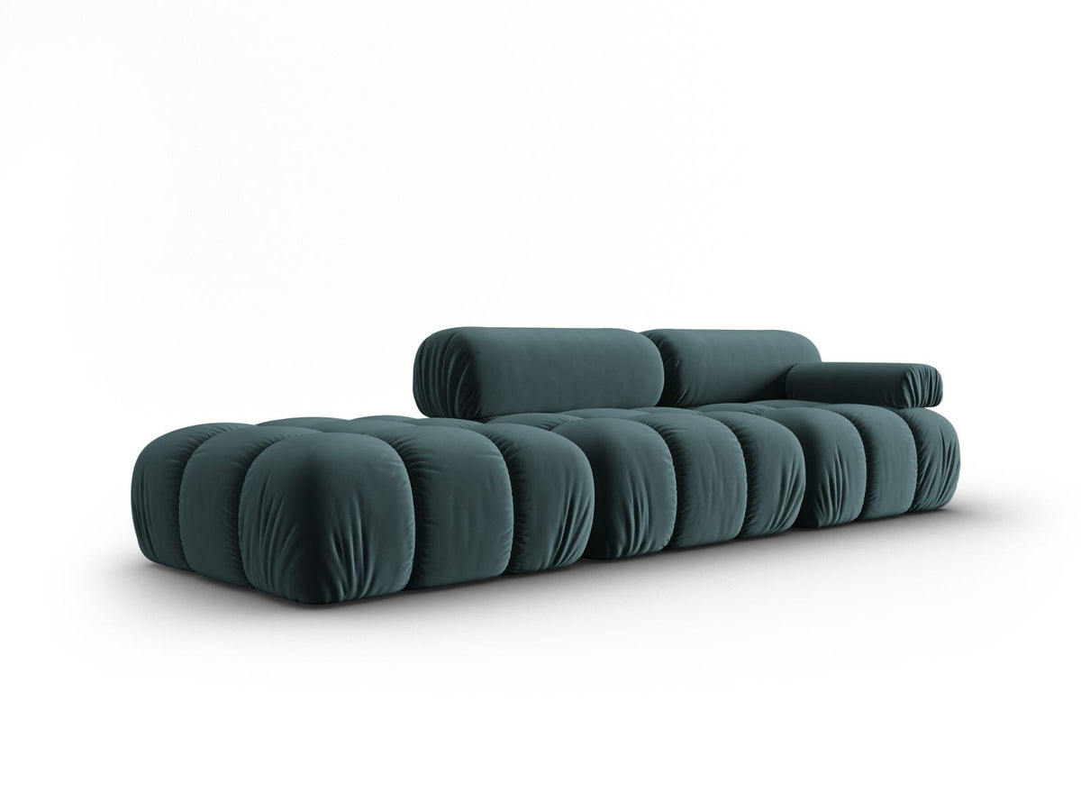 Cortina Samt-Modulsofa links 4-Sitzer 94cm von Cosmopolitan Design in Pink-Bluvel mit Massivholzrahmen und schwarzen Kunststoffbeinen.