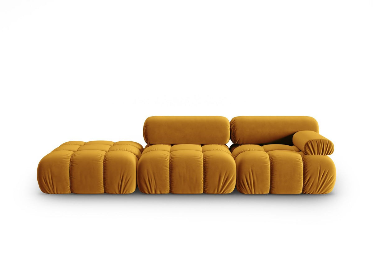 Cortina Samt-Modulsofa links 4-Sitzer 94cm von Cosmopolitan Design in Pink-Bluvel mit Massivholzrahmen und schwarzen Kunststoffbeinen.