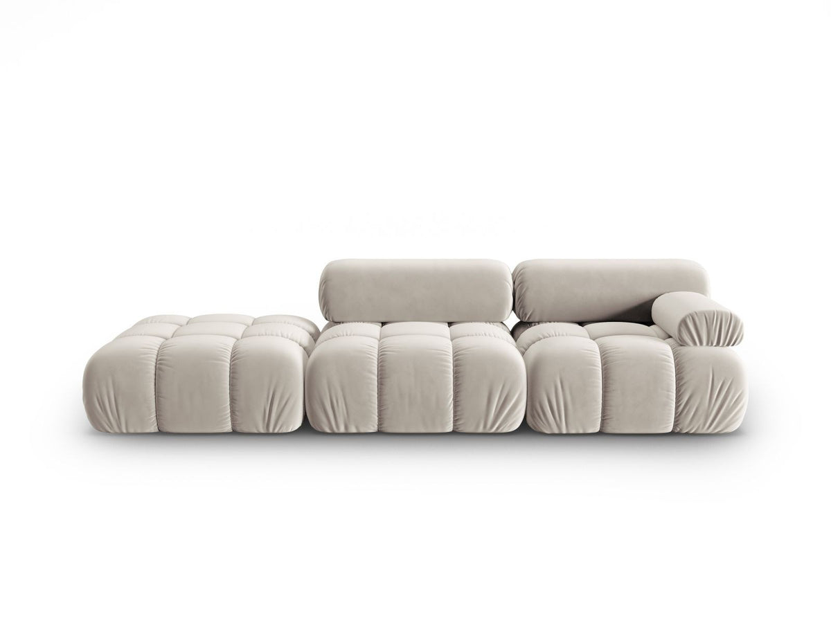 Cortina Samt-Modulsofa links 4-Sitzer 94cm von Cosmopolitan Design in Pink-Bluvel mit Massivholzrahmen und schwarzen Kunststoffbeinen.