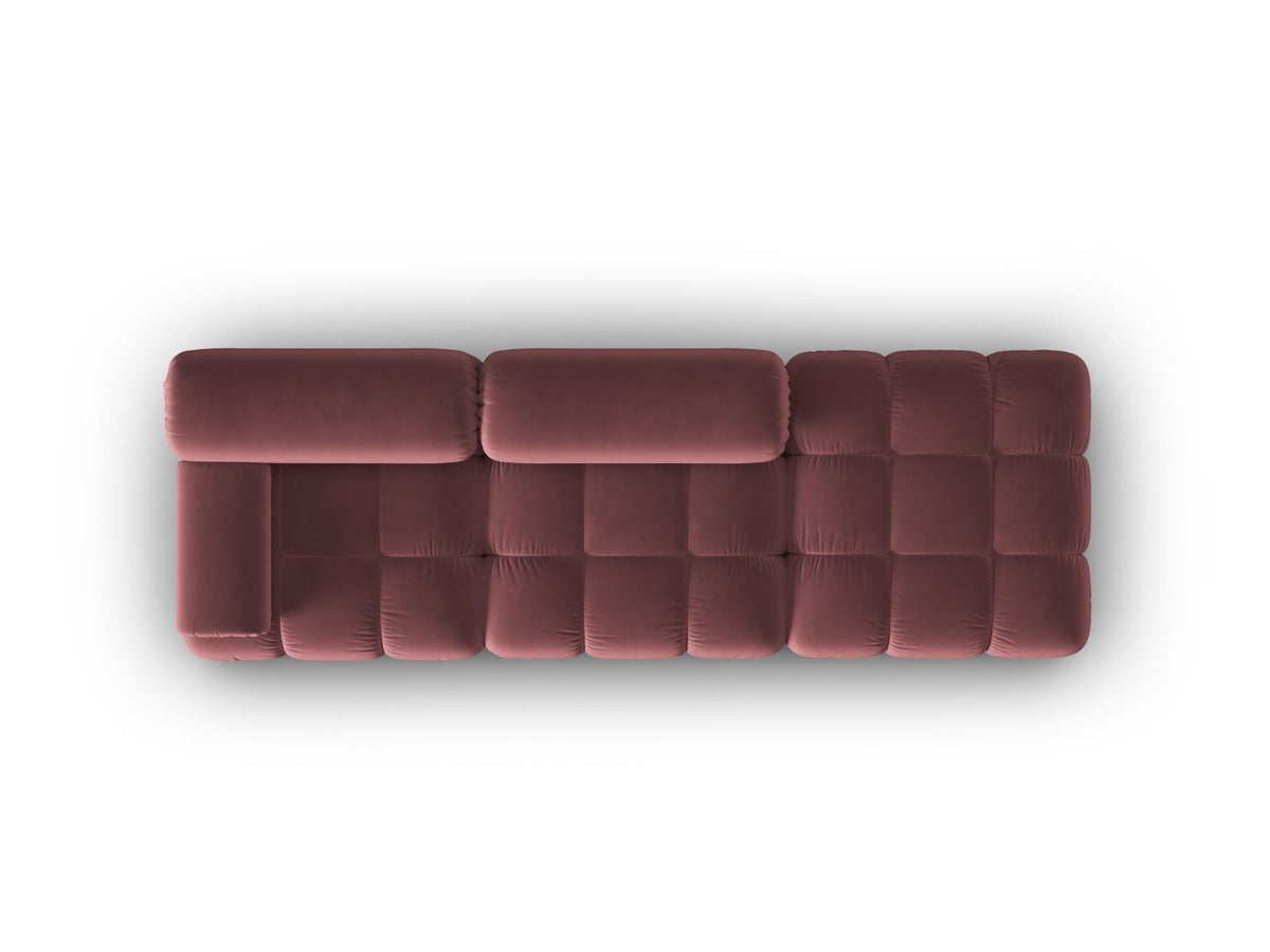 Cortina Samt-Modulsofa 4-Sitzer in Pink mit Massivholzrahmen und schwarzen Kunststoffbeinen, modular aufgebaut, rechte Ausführung.