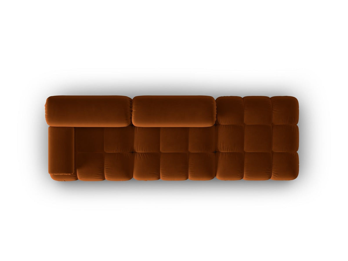 Cortina Samt-Modulsofa 4-Sitzer in Pink mit Massivholzrahmen und schwarzen Kunststoffbeinen, modular aufgebaut, rechte Ausführung.