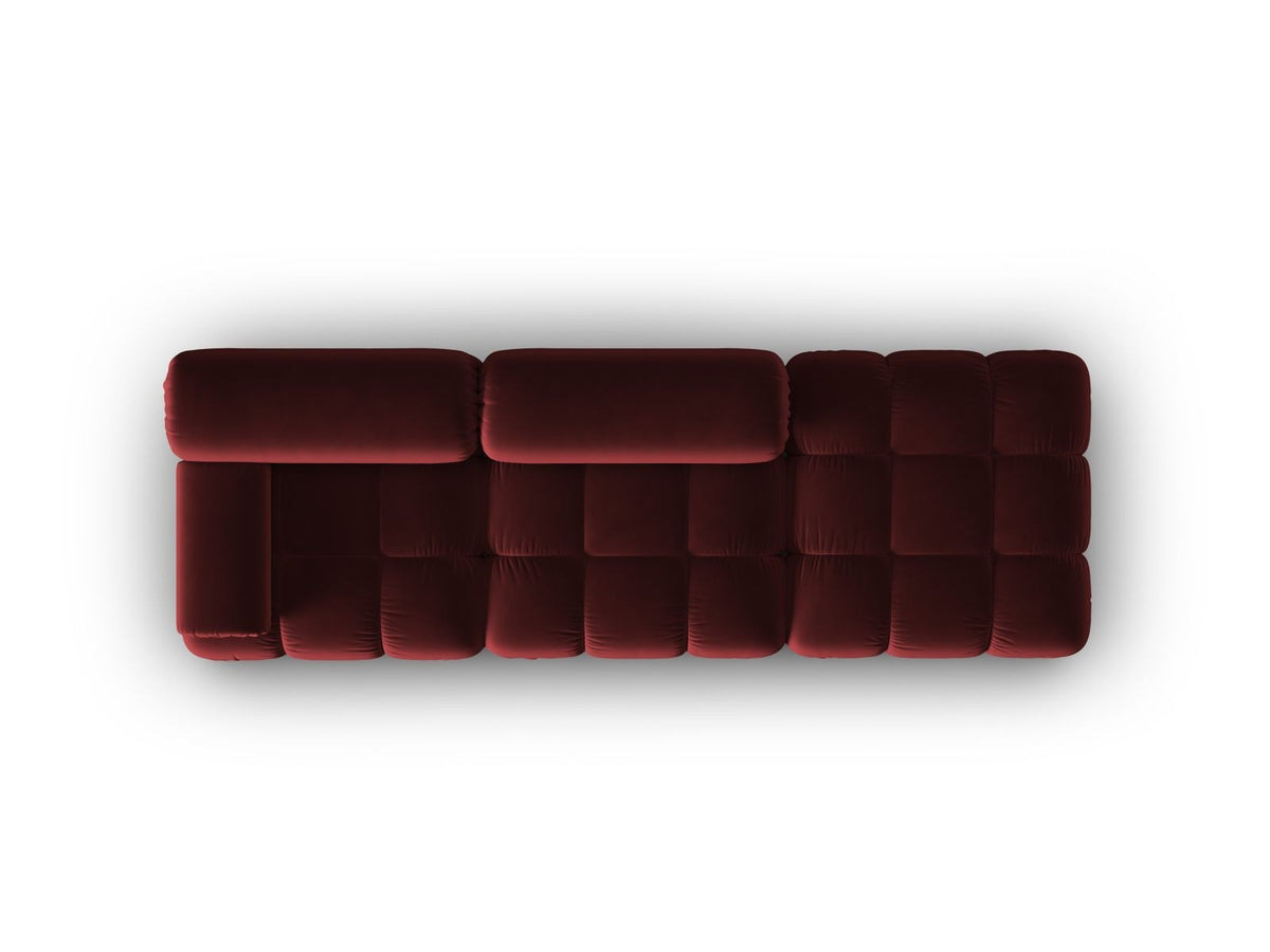 Cortina Samt-Modulsofa 4-Sitzer in Pink mit Massivholzrahmen und schwarzen Kunststoffbeinen, modular aufgebaut, rechte Ausführung.