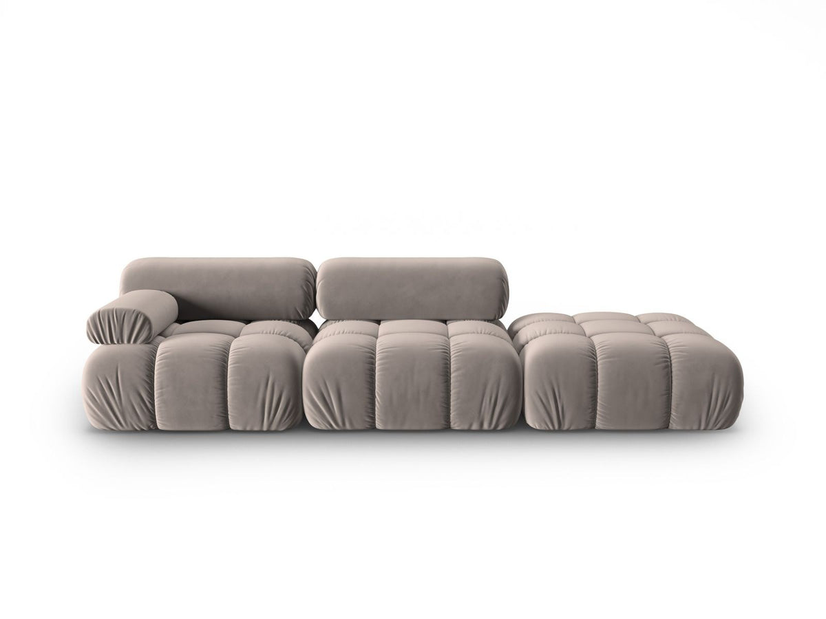 Cortina Samt-Modulsofa 4-Sitzer in Pink mit Massivholzrahmen und schwarzen Kunststoffbeinen, modular aufgebaut, rechte Ausführung.