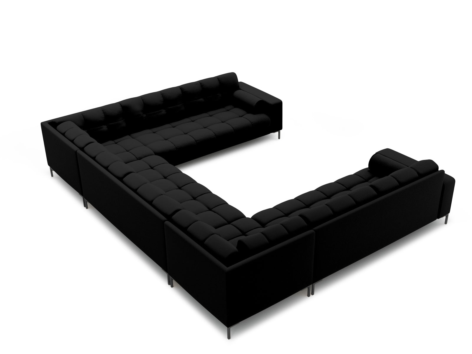 Elegantes 9-Sitzer Ecksofa Bali in Schwarz und Neve, ideal für gesellige Runden und modernes Wohndesign.