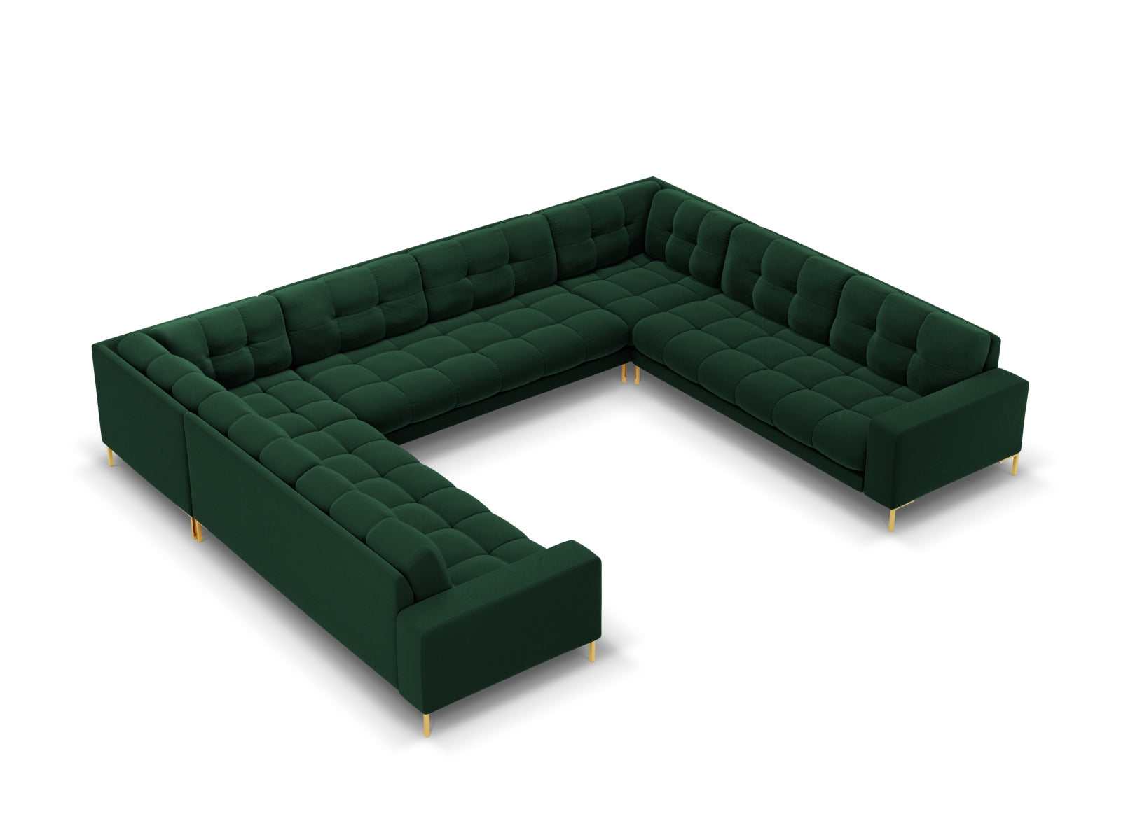 Luxuriöses 9-Sitzer Panoramic Sofa Bali in tiefem Flaschengrün, perfekt für großzügige Wohnzimmer und gesellige Abende.