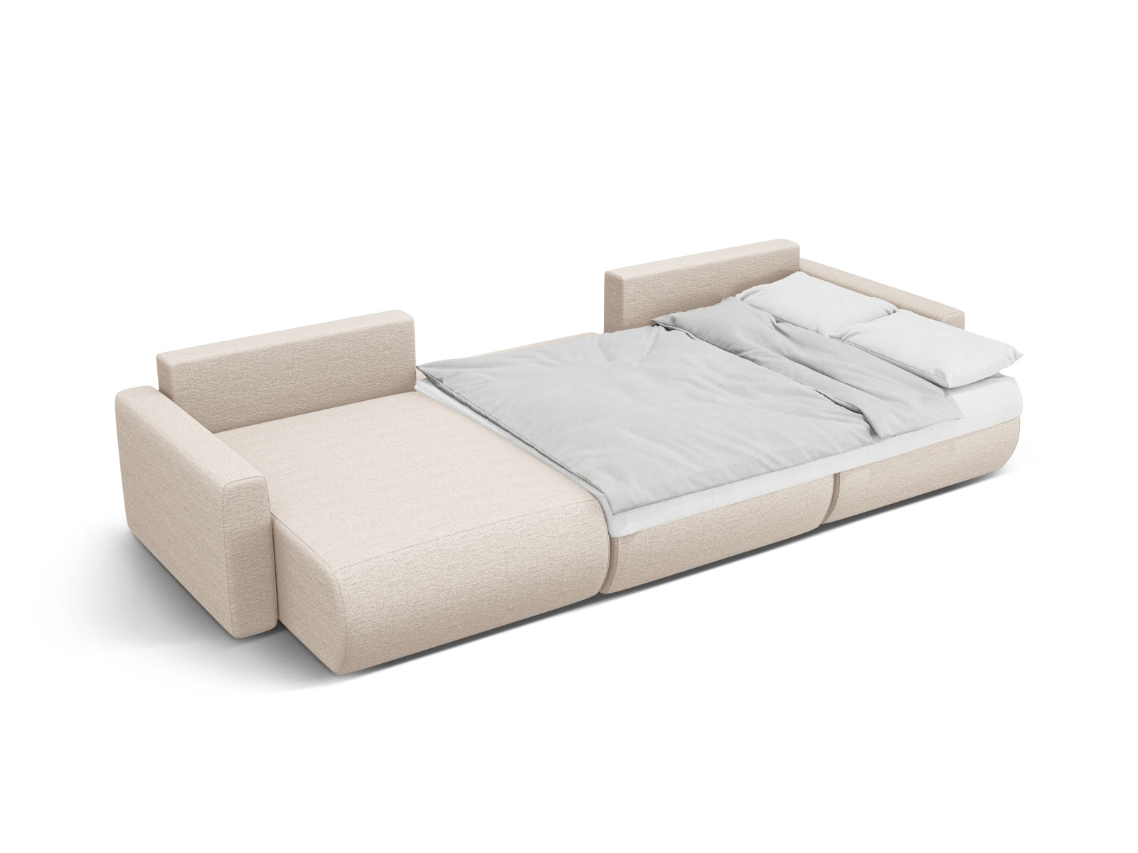 Elegantes 4-Sitzer Belfast Panoramic Sofa in Beige, ausgestattet mit Stauraum und Schlaffunktion, ideal für stilvolle Wohnräume.