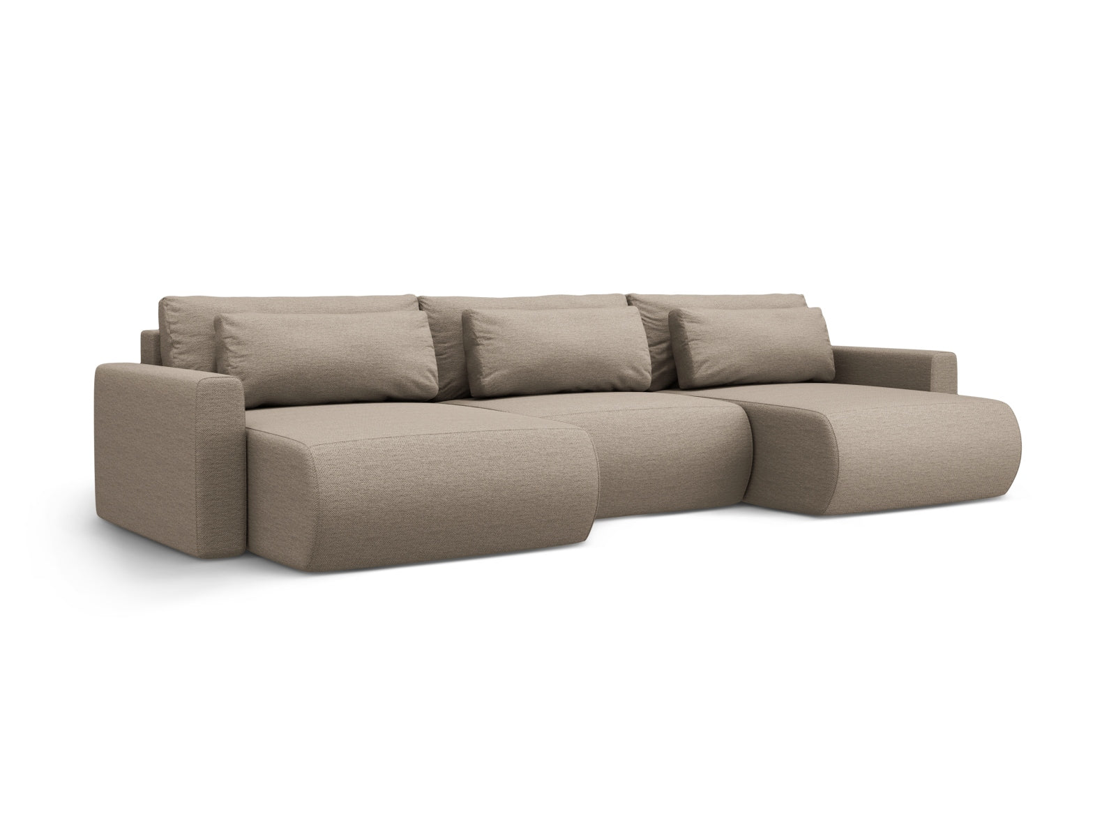 Elegantes Belfast Panoramic Sofa in Dunkelbeige mit Stauraum und Schlaffunktion, ideal für stilvolle Wohnräume. 4-Sitzer von Cosmopolitan Design.
