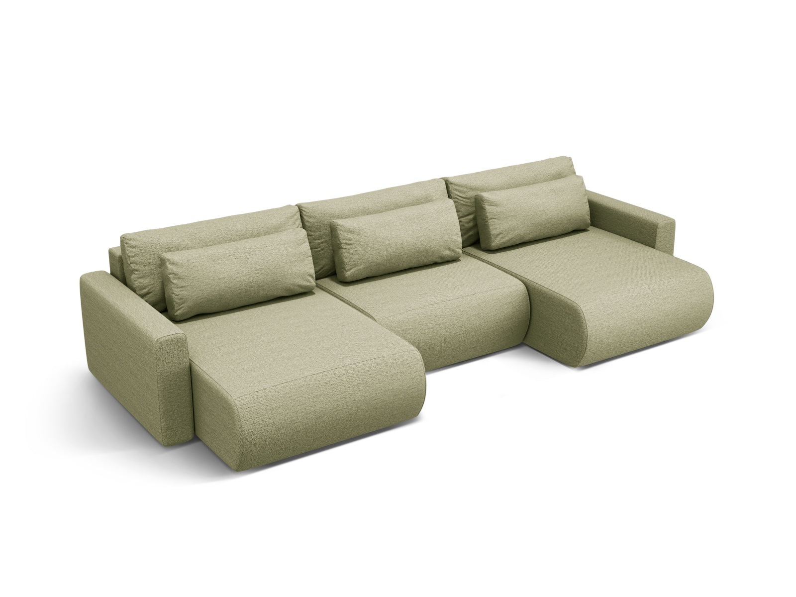 Modernes Belfast Panoramic Sofa in Olive-Heritage, 4-Sitzer mit praktischem Stauraum und ausziehbarer Schlaffunktion für vielseitige Nutzung.