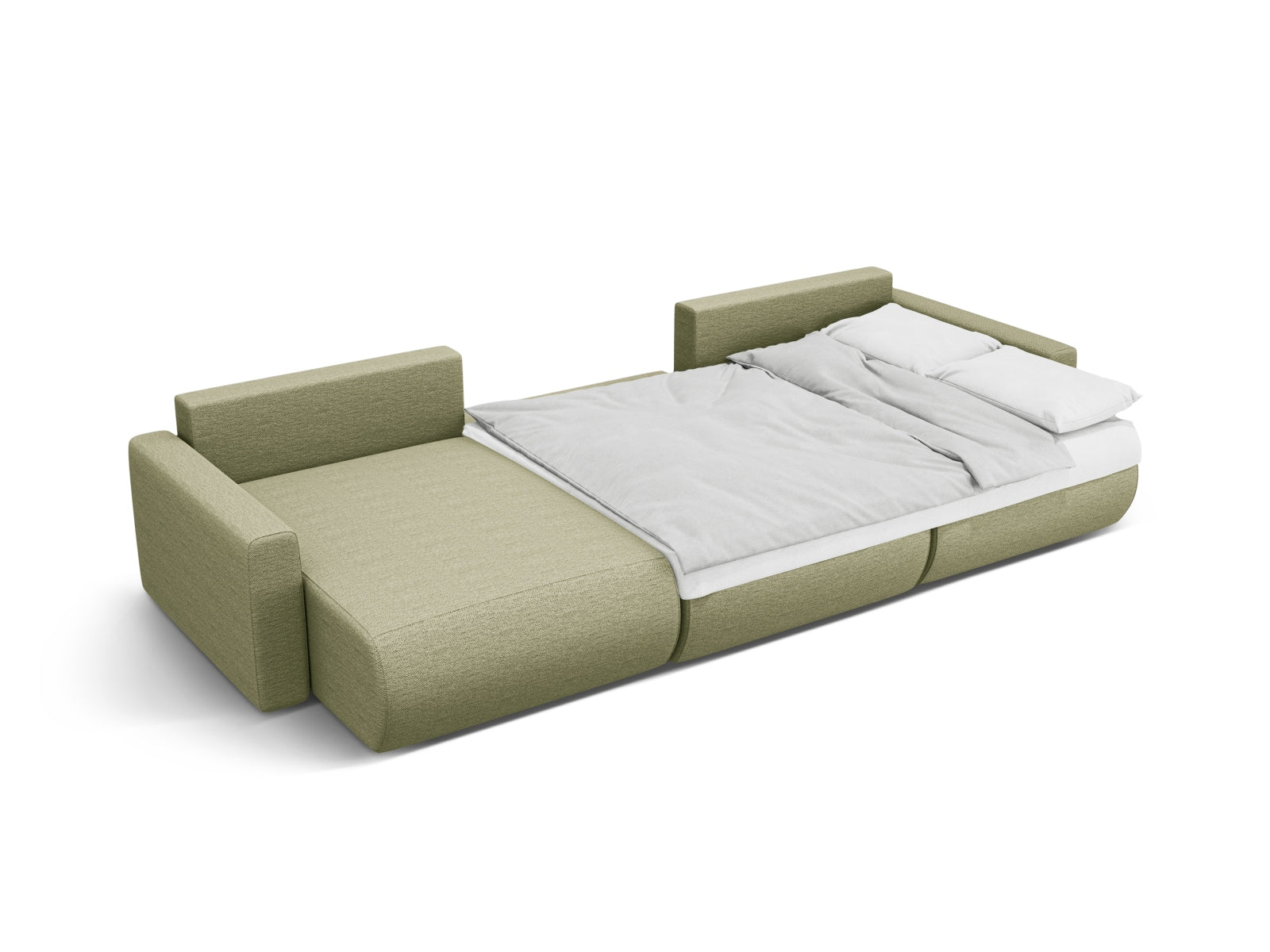 Modernes Belfast Panoramic Sofa in Olive-Heritage, 4-Sitzer mit praktischem Stauraum und vielseitiger Schlaffunktion für stilvolle Wohnräume.