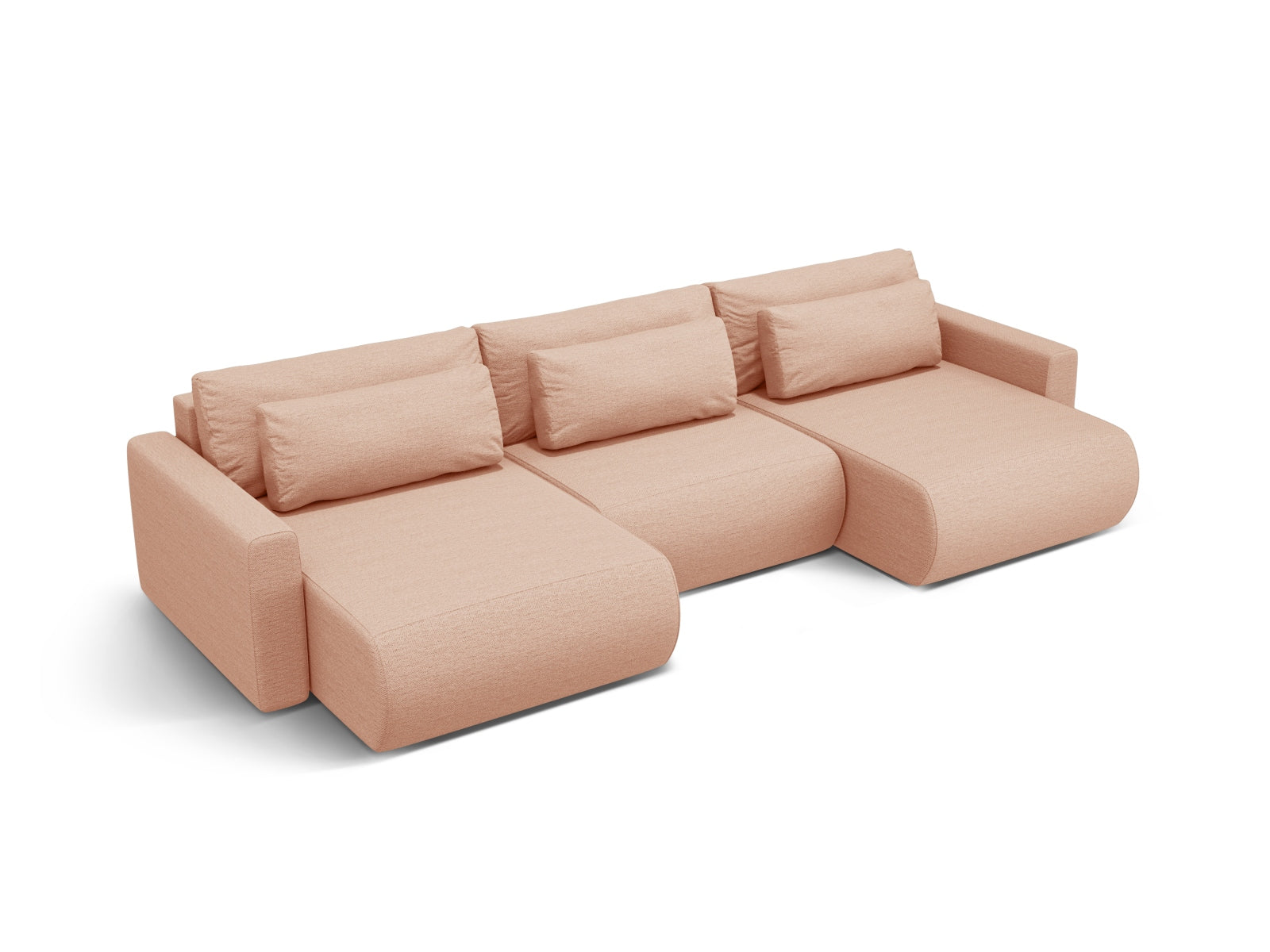 Modernes 4-Sitzer Belfast Panoramic Sofa in sanftem Peach-Heritage, ausgestattet mit Stauraum und praktischer Schlaffunktion für vielseitige Nutzung.