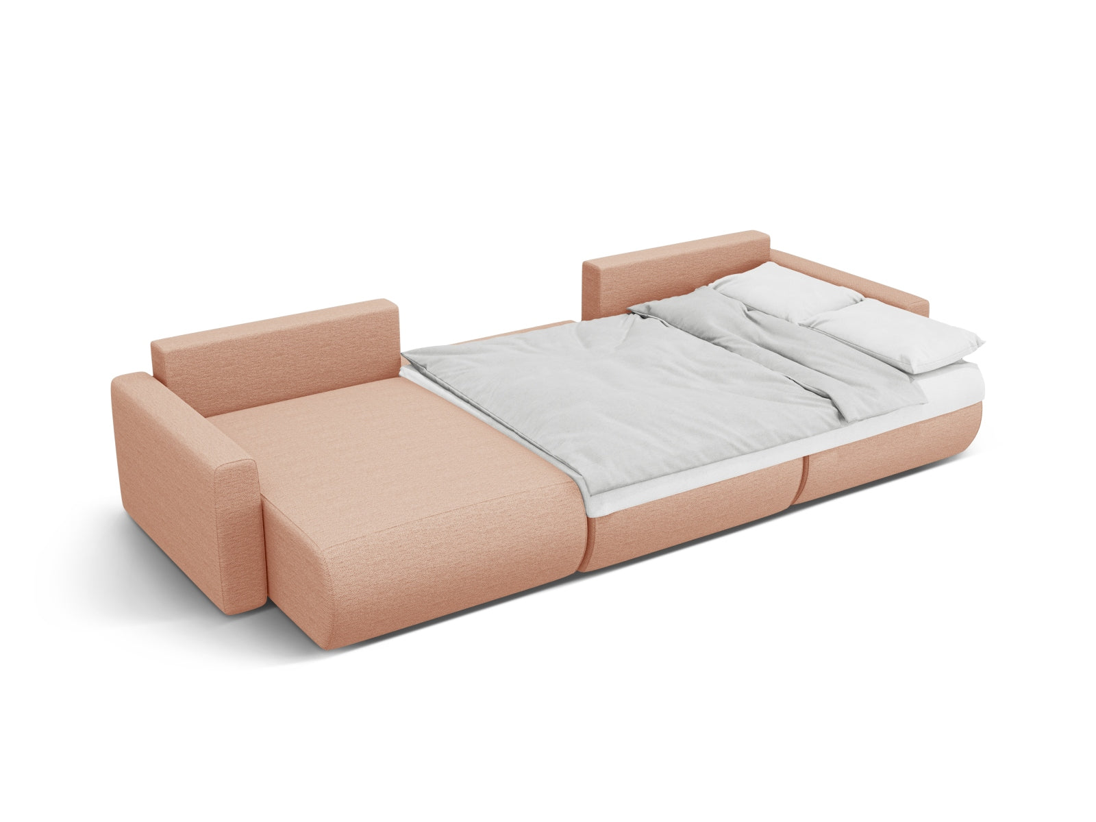 Modernes 4-Sitzer Belfast Panoramic Sofa in Peach-Heritage, kombiniert stilvolles Design mit praktischen Funktionen wie Stauraum und Schlaffunktion.