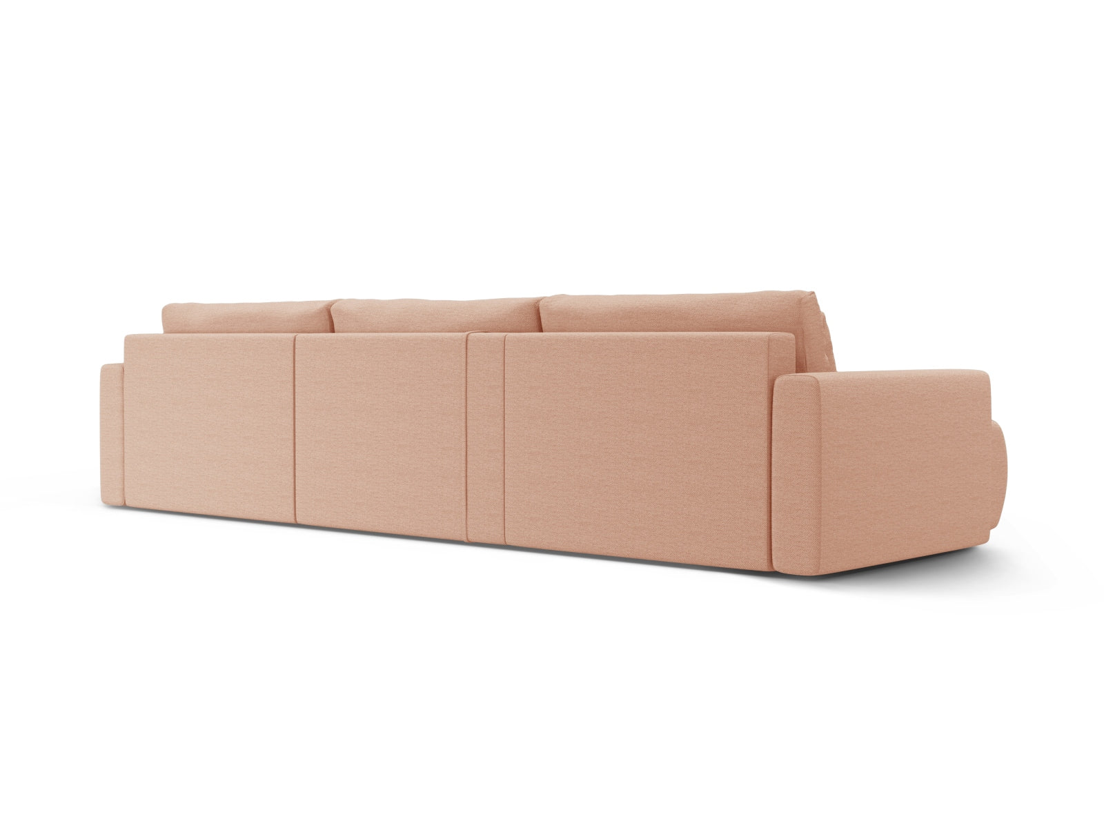 Elegantes Belfast Panoramic Sofa in sanftem Peach-Heritage, ideal für stilvolle Wohnräume, bietet zusätzlichen Stauraum und eine praktische Schlaffunktion.
