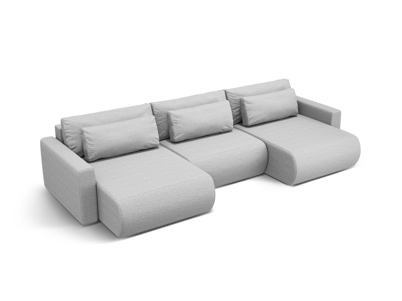 Stylisches 4-Sitzer Belfast Panoramic Sofa in sanftem Grau, ausgestattet mit praktischem Stauraum und einer komfortablen Schlaffunktion.
