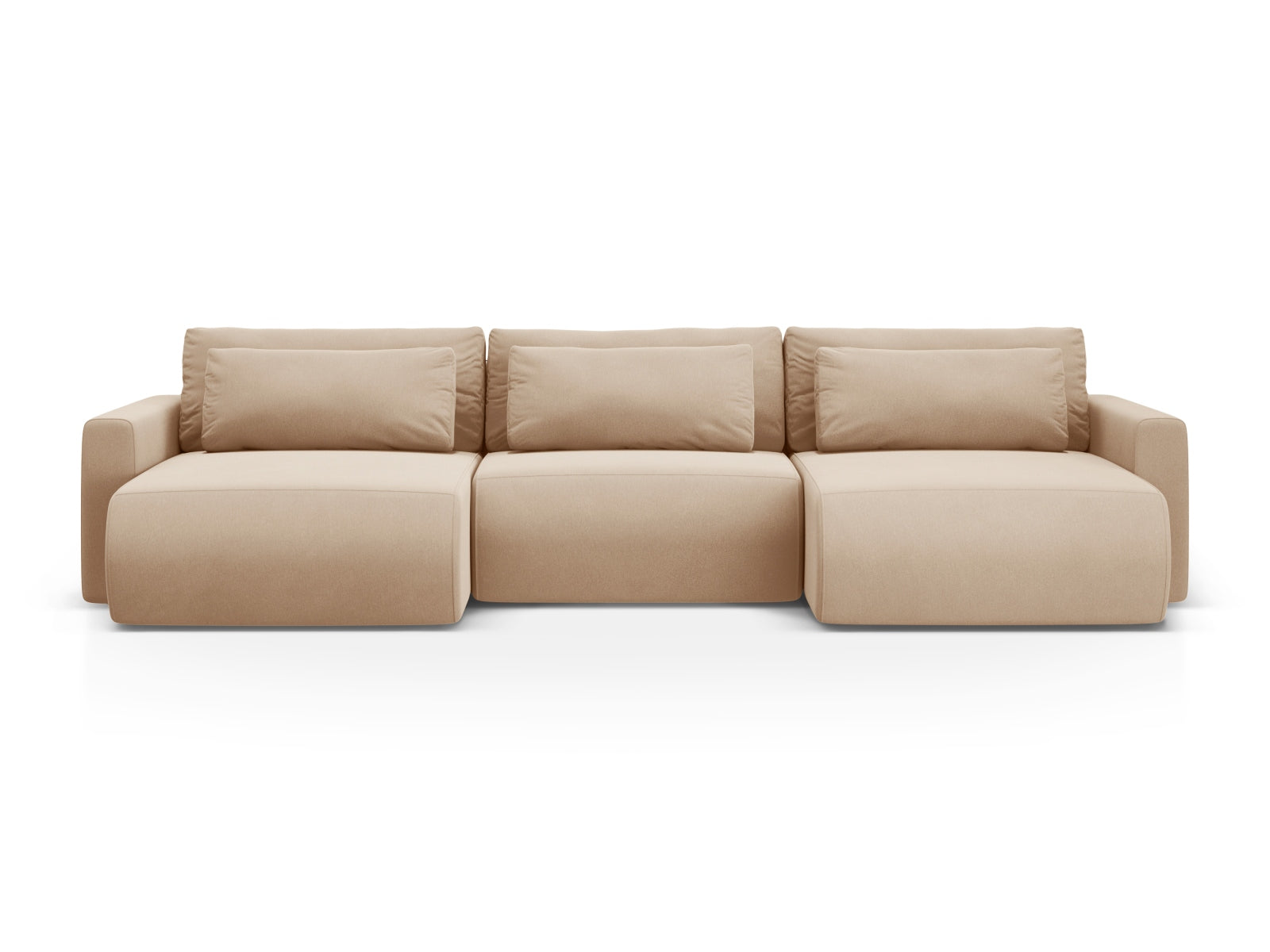 Belfast Velour Panoramic Sofa mit Stauraum und Schlaffunktion 4 Sitzer in Almond Beige-Magic Velvet präsentiert im Onlineshop von KAQTU Design AG. Bettsofa ist von Cosmopolitan Design