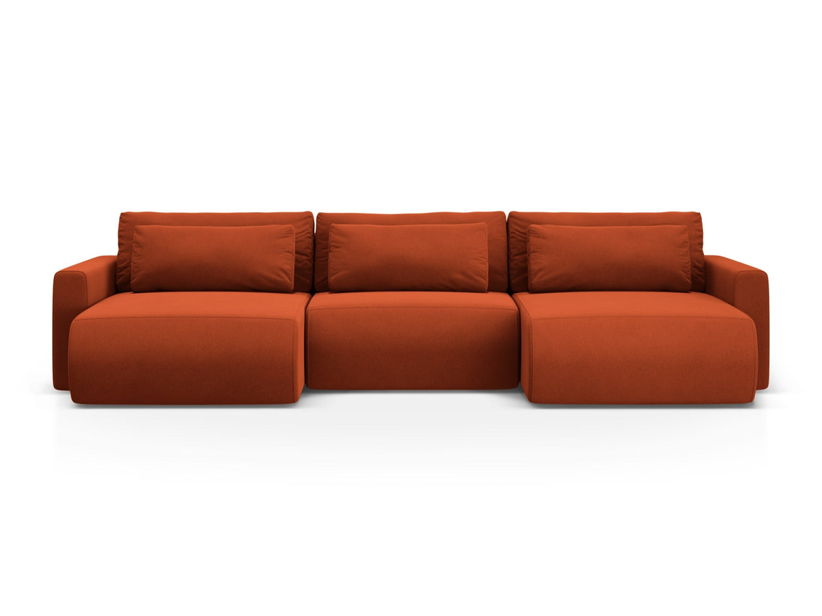 Belfast Velour Panoramic Sofa mit Stauraum und Schlaffunktion 4 Sitzer in Auburn-Magic Velvet präsentiert im Onlineshop von KAQTU Design AG. Bettsofa ist von Cosmopolitan Design