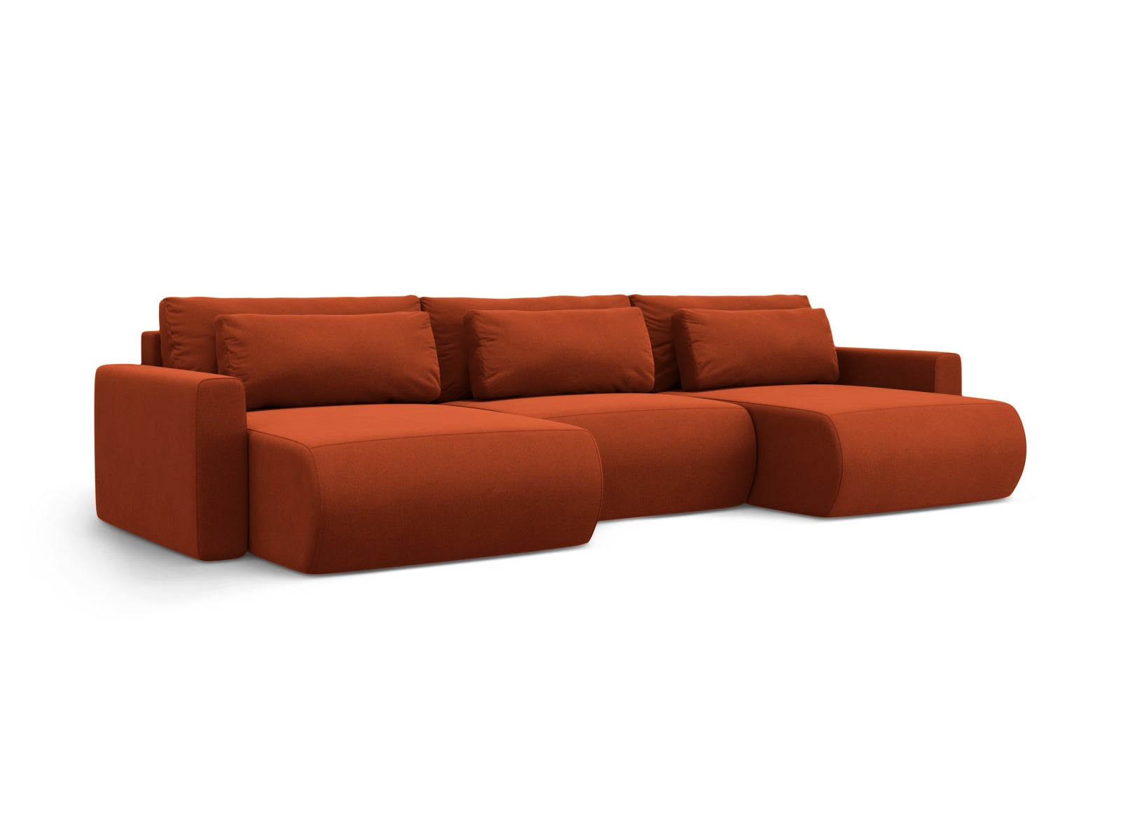 Stylisches Belfast Velour Panoramic Sofa in warmem Auburn, 4-Sitzer mit praktischem Stauraum und komfortabler Schlaffunktion für vielseitige Nutzung.