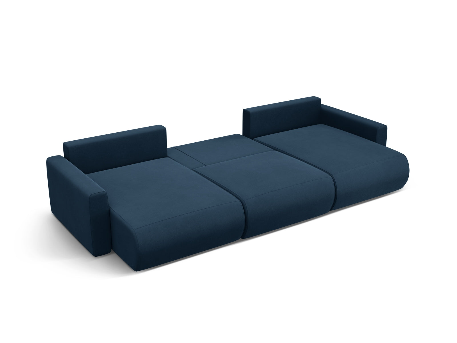 Stilvolles Belfast Velour Panoramic Sofa in Royalblau, 4-Sitzer mit praktischem Stauraum und flexibler Schlaffunktion für gemütliche Abende.