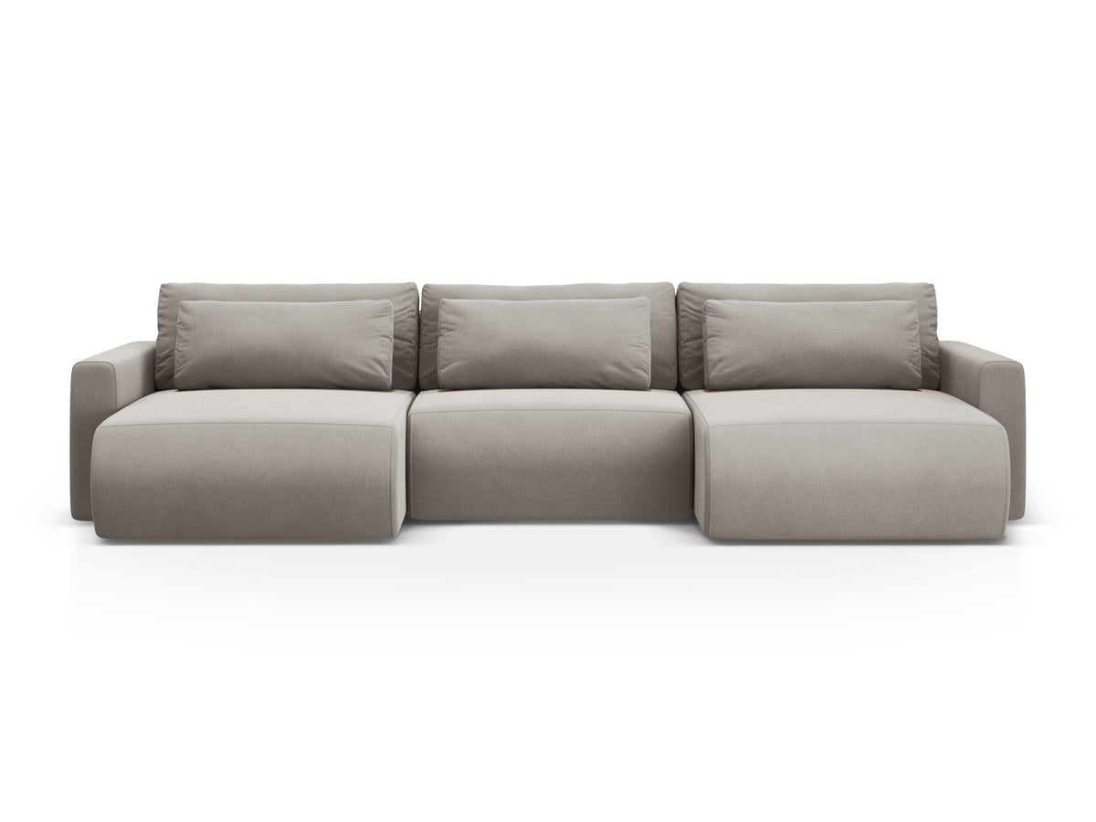 Belfast Velour Panoramic Sofa mit Stauraum und Schlaffunktion 4 Sitzer in Warm grey-Magic Velvet präsentiert im Onlineshop von KAQTU Design AG. Bettsofa ist von Cosmopolitan Design