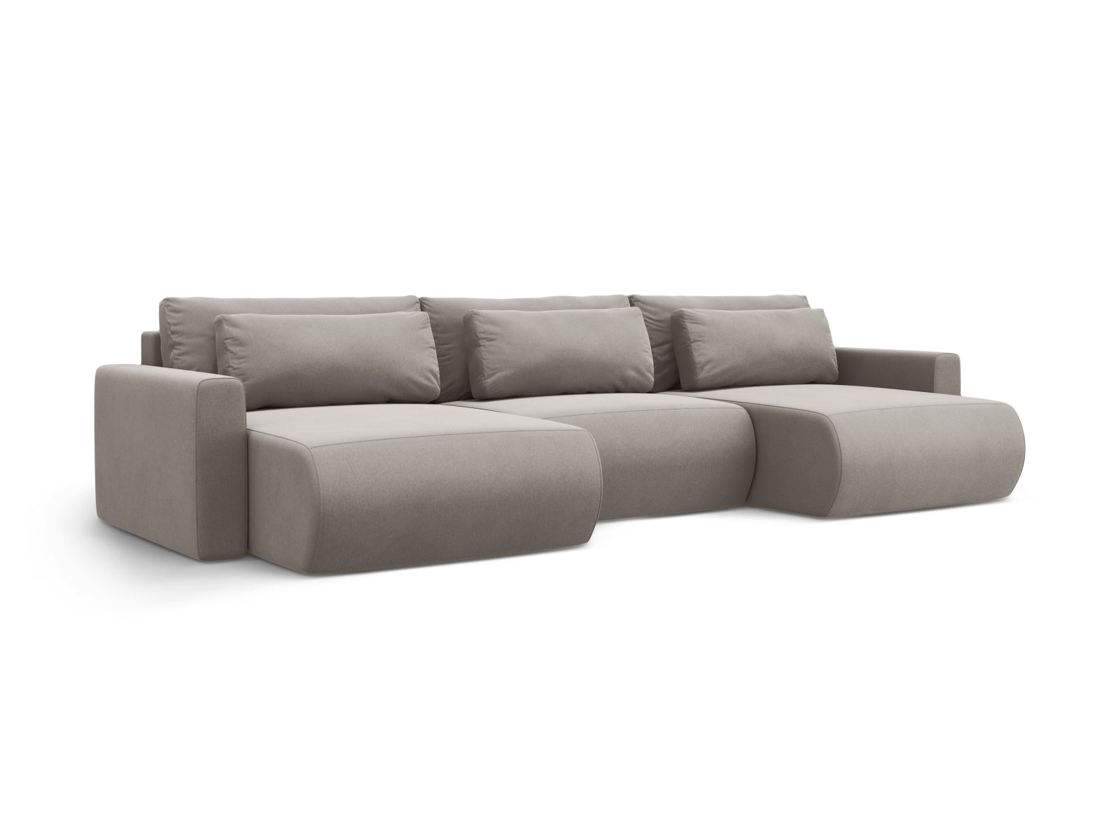 Stylisches Belfast Velour Panoramic Sofa in Warm Grey, 4-Sitzer mit praktischem Stauraum und komfortabler Schlaffunktion für vielseitige Nutzung.