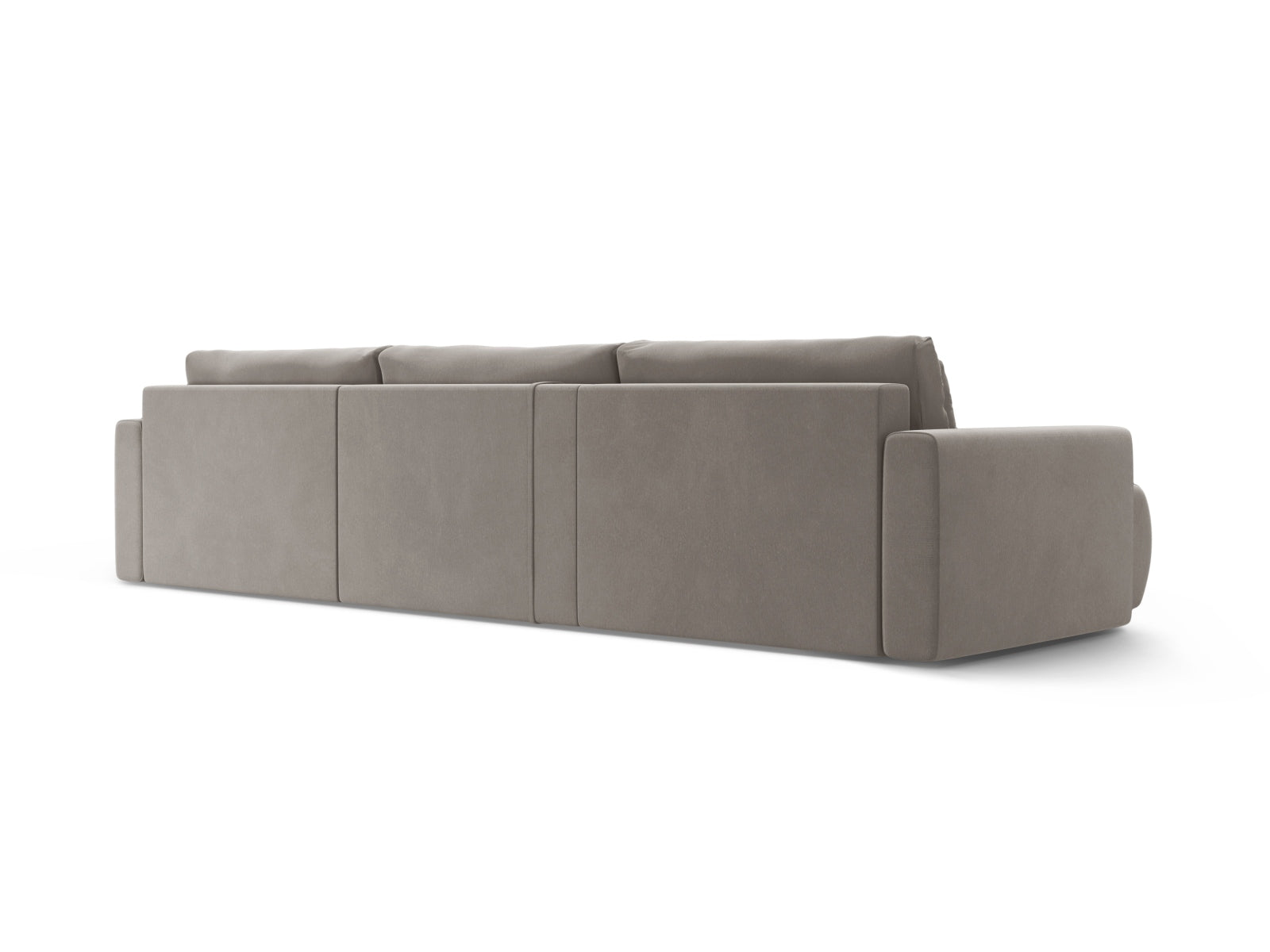 Stylisches Belfast Velour Panoramic Sofa in Warm Grey, 4-Sitzer mit praktischem Stauraum und flexibler Schlaffunktion für jeden Raum.