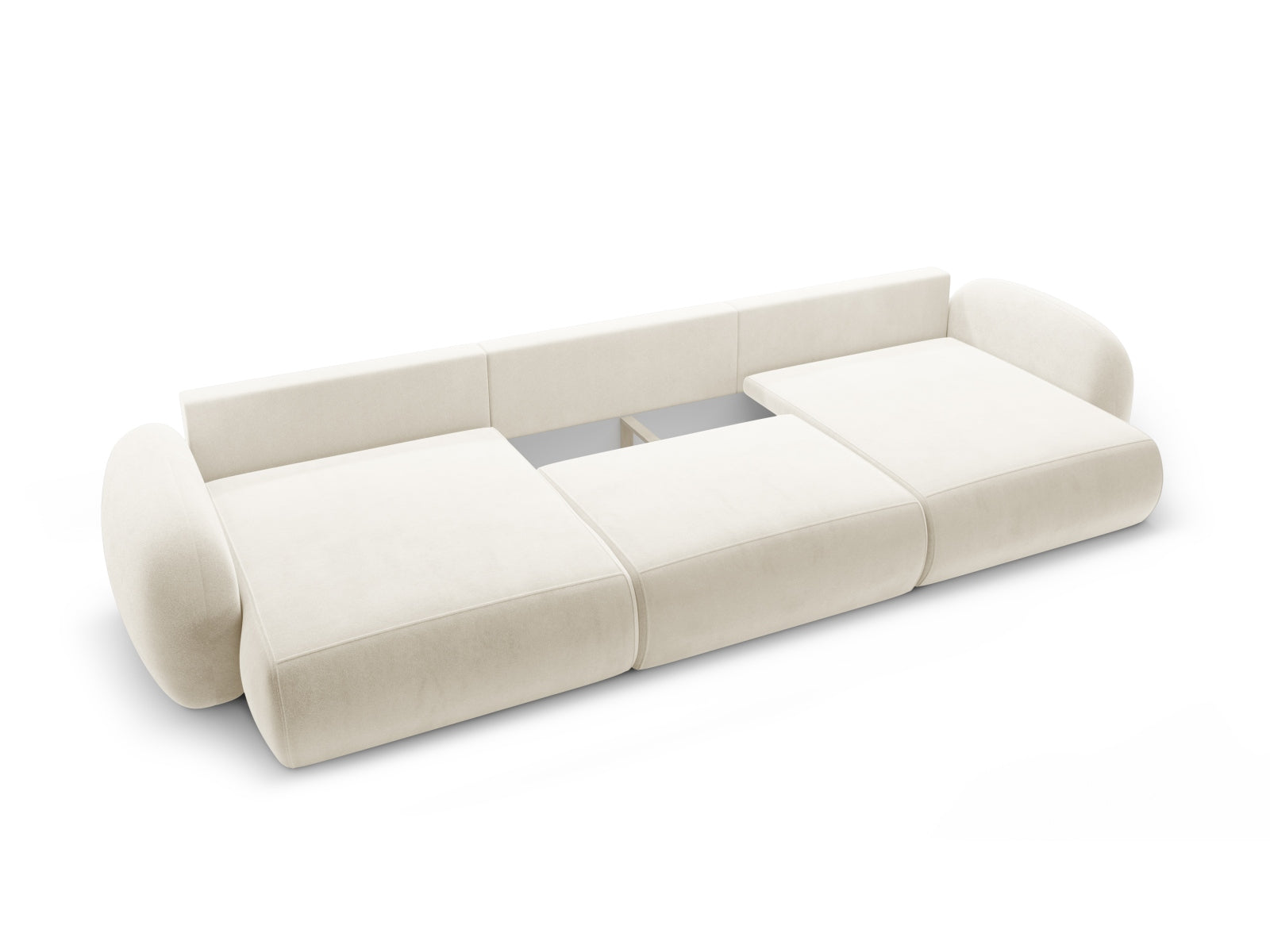 Elegantes, modernes Ecksofa in Velours mit Schlaffunktion und praktischem Stauraum, ideal für stilvolle Wohnräume und entspannte Nächte.