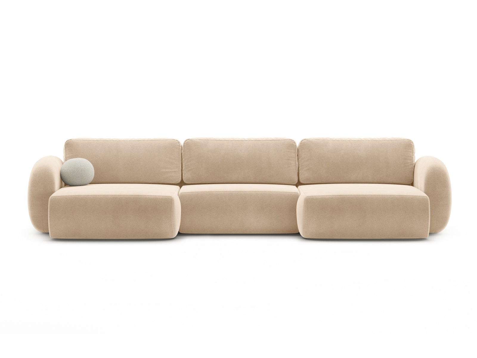 Tonale Velour Panoramic Ecksofa rechts mit Schlaffunktion und Stauraum 5 Sitzer in Almond Beige präsentiert im Onlineshop von KAQTU Design AG. Ecksofa rechts ist von Cosmopolitan Design