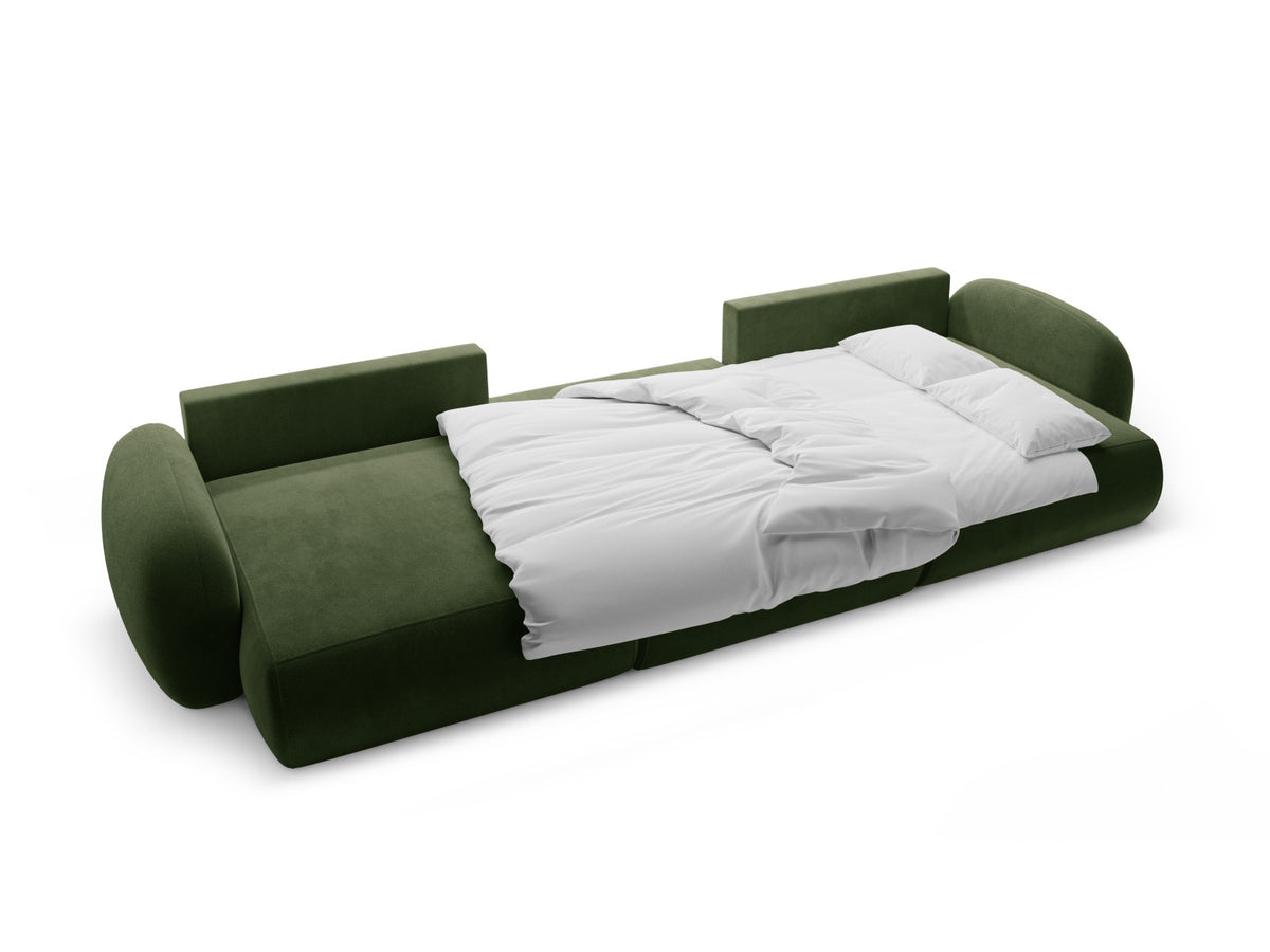 Tonale Velour Panoramic Ecksofa rechts mit Schlaffunktion und Stauraum 5 Sitzer in Army Green-Magic Velvet präsentiert im Onlineshop von KAQTU Design AG. Bettsofa rechts ist von Cosmopolitan Design