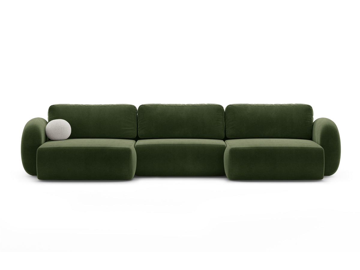 Tonale Velour Panoramic Ecksofa rechts mit Schlaffunktion und Stauraum 5 Sitzer in Army Green-Magic Velvet präsentiert im Onlineshop von KAQTU Design AG. Bettsofa rechts ist von Cosmopolitan Design