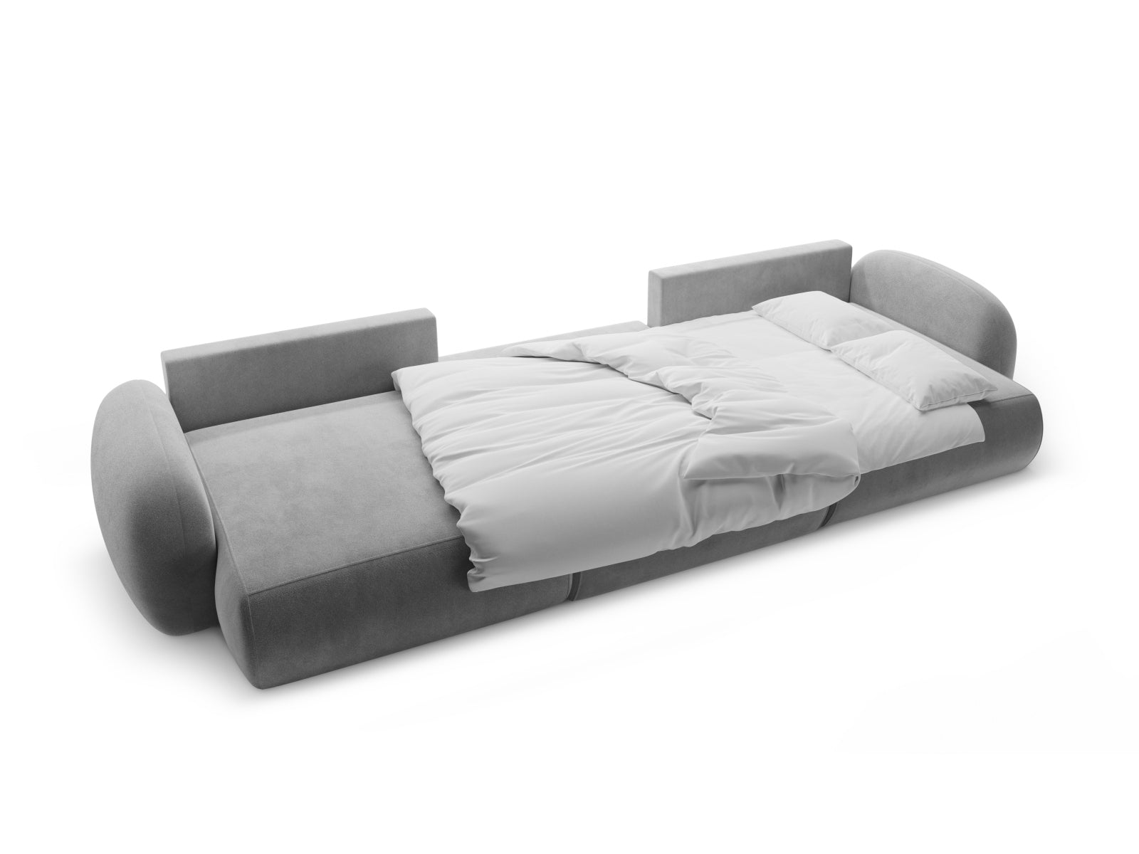 Modernes Ecksofa in Dunkelgrau mit Velourbezug, bietet Schlafgelegenheit und Stauraum, perfekt für gemütliche Abende und stilvolle Einrichtung.